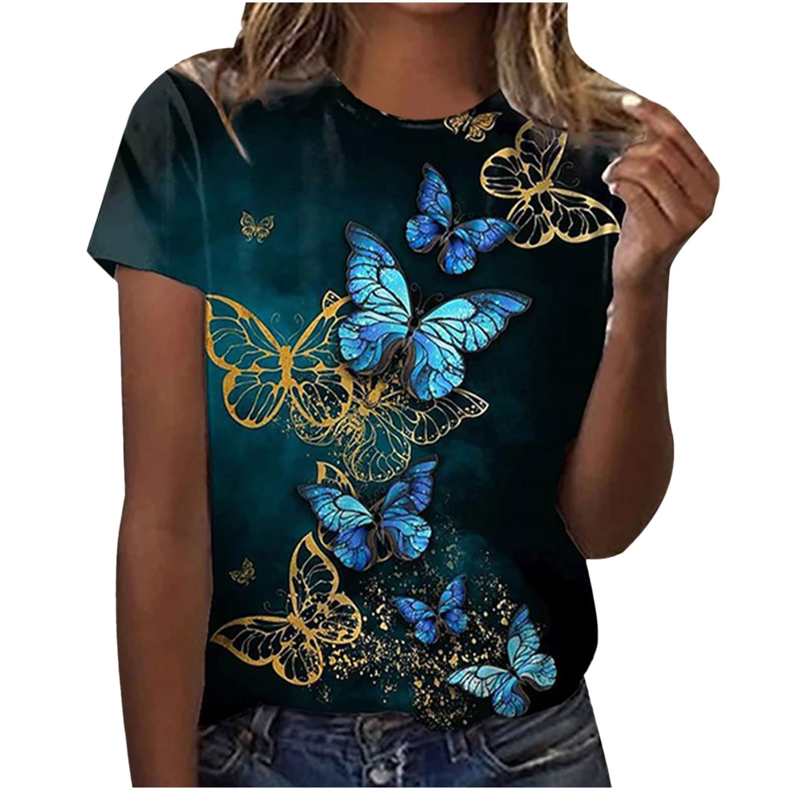 INESVER Women's Summer Fashion Tops - Loose Casual Short Sleeve Graphic Tunic Blouse | Trendy Printed Tee Shirt for Casual Wear, Beach Outings & Street Style
