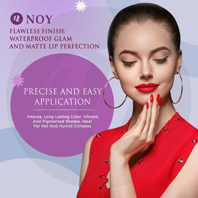 NOY Smudgeproof Matte Liquid Lipstick - Long Lasting, Waterproof Lipstick Set (Wine, Coffee Wine, Purple, Magenta) - Combo of 4 Shades for Soft & Romantic Looks - Perfect for Date Night, Parties & Special Occasions