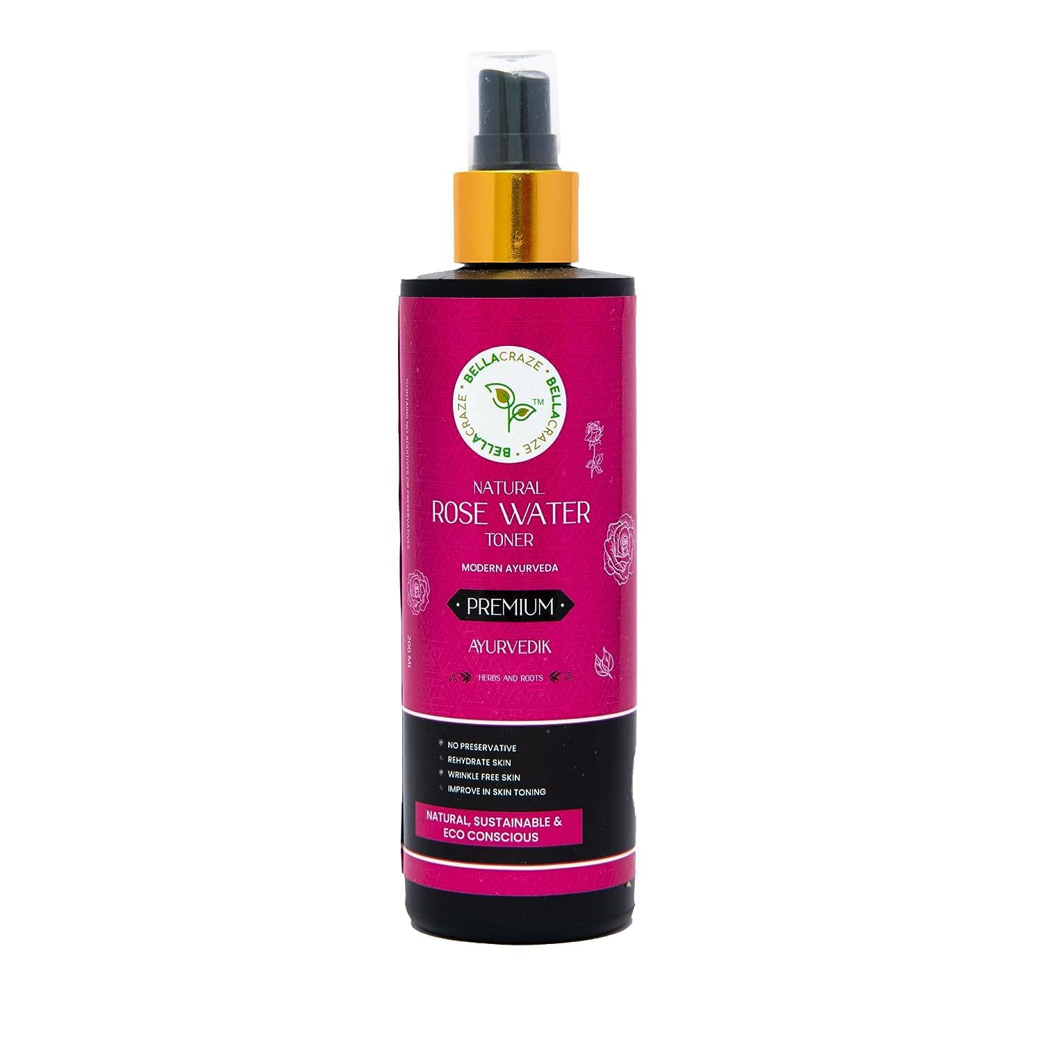 BELLACRAZE Natural Rose Water for Glowing Skin - Hydrating Face Toner & Makeup Remover | Pure Gulab Jal for All Skin Types (Men & Women) | 200ml, Pack of 2 | Perfect for Daily Skincare Routine, Post-Workout Refresh & Travel Essentials