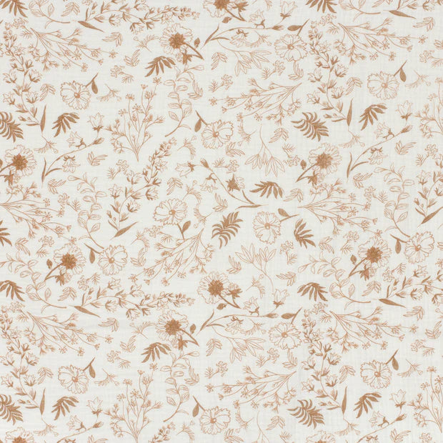 Brown Floral Double Gauze Fabric - Soft & Breathable Material for Dresses, Blouses, and DIY Crafts | Perfect for Summer Clothing & Home Decor Projects