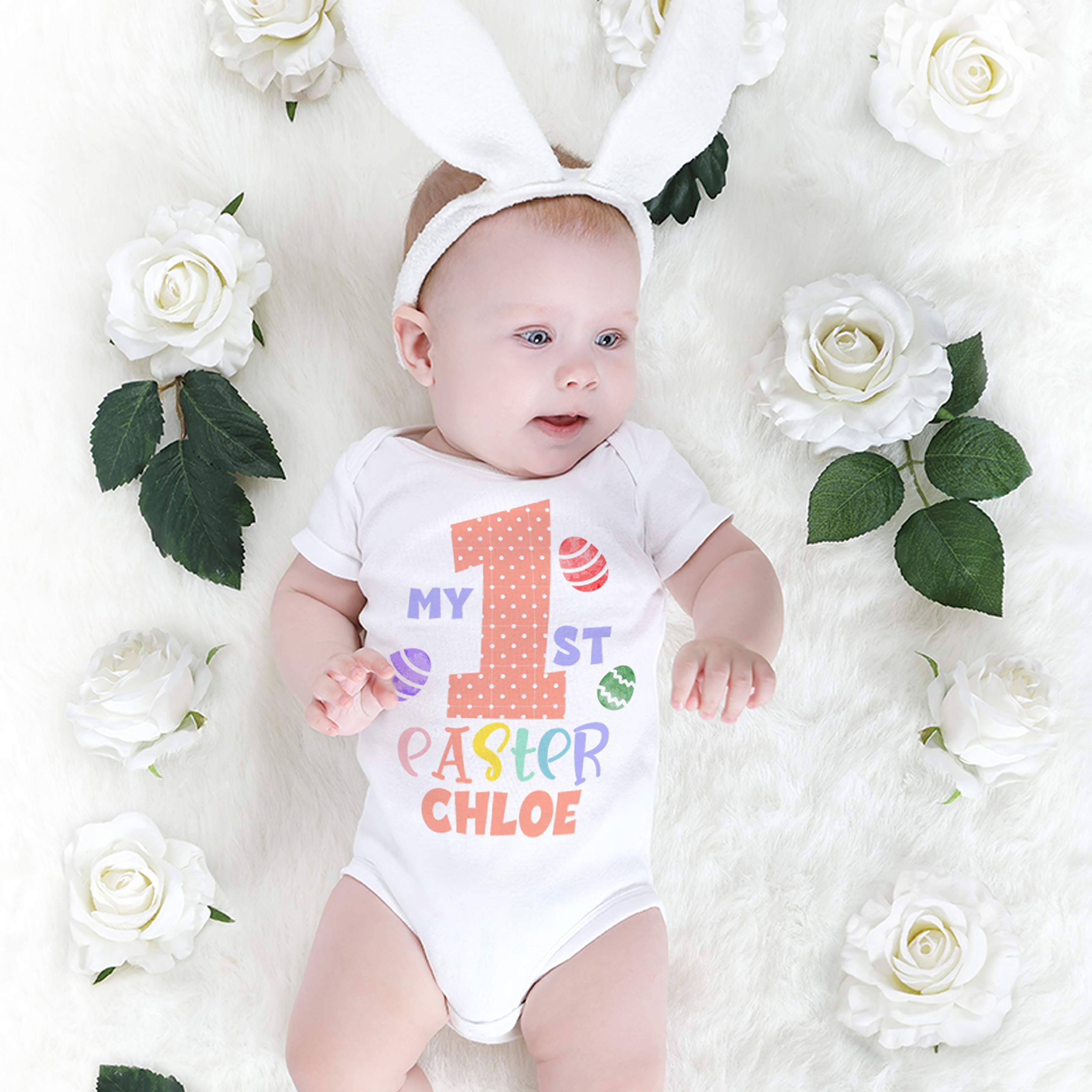 Personalized Easter Baby Onesie - Custom My First Easter Bodysuit for Newborn Boys & Girls - Cute Baby Shower Gift & Pregnancy Reveal Outfit - Soft Cotton Infant Romper - Perfect for Easter Photos, Family Gatherings & First Holiday Celebrations - C02-White Small