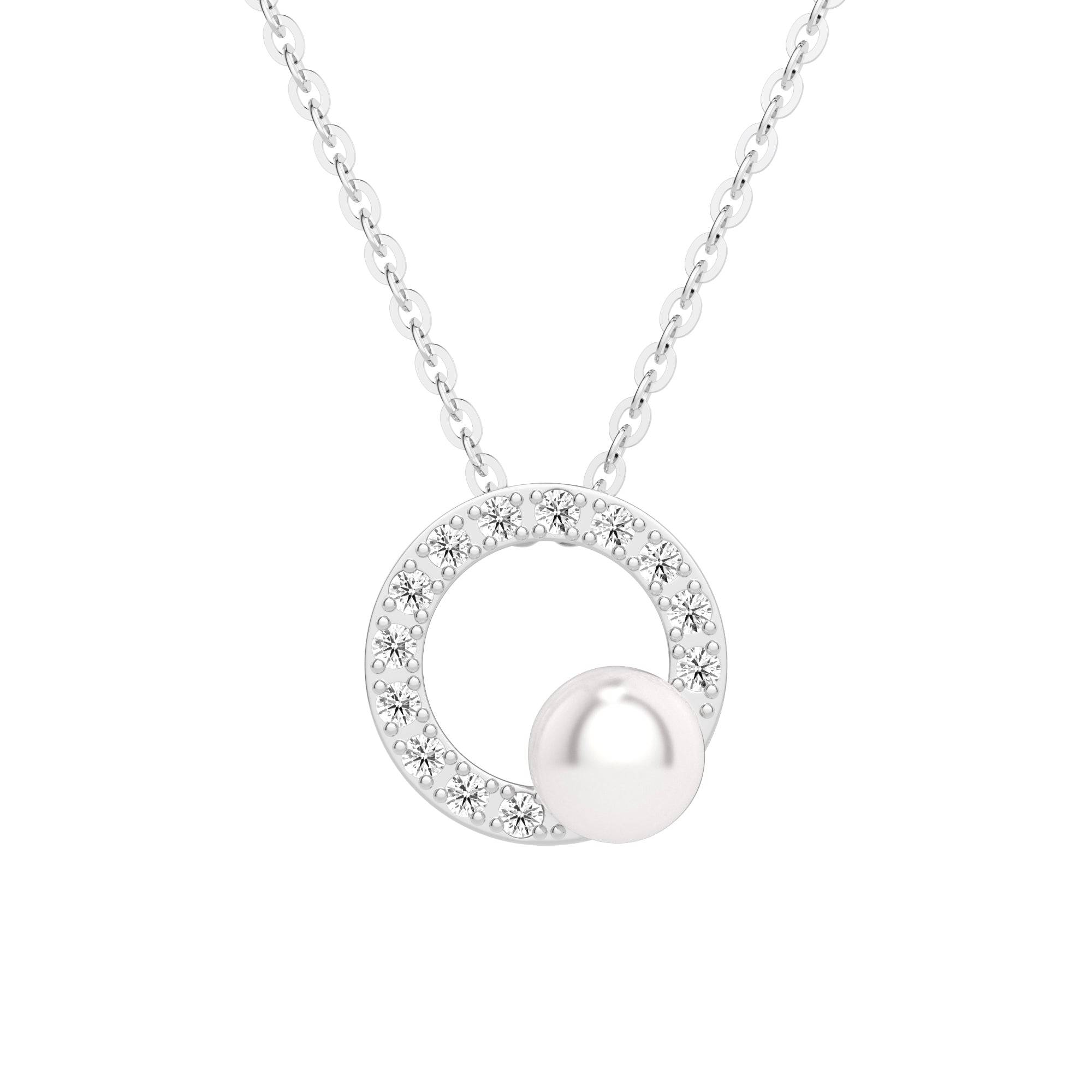 5mm Freshwater Pearl & Moissanite Circle Pendant Necklace for Women - Elegant Fashion Jewelry for Parties, Weddings & Everyday Wear