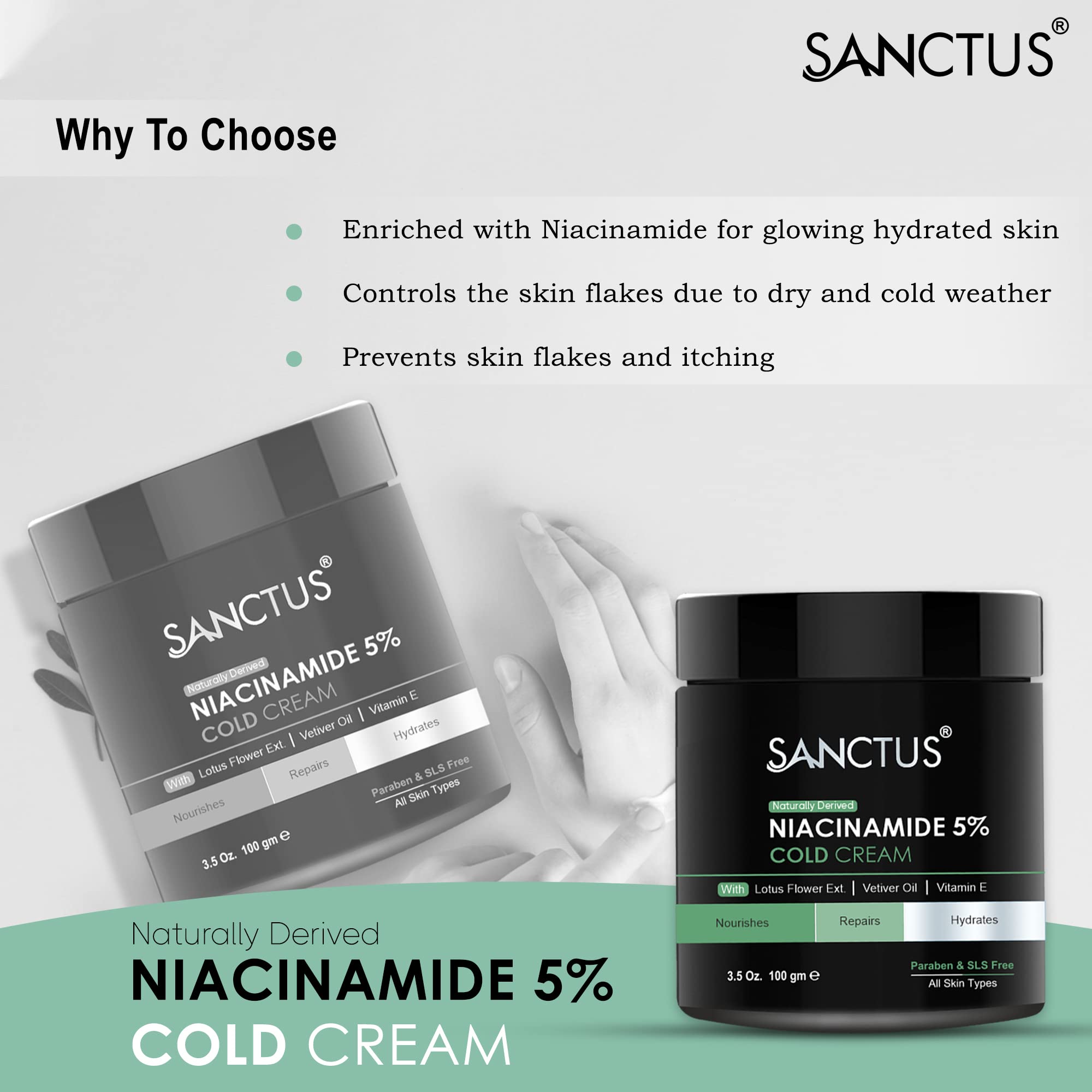 Niacinamide 5% Moisturizing Cold Cream - Organic, Non-Sticky Face Cream for Hydration & Skin Repair - 100g | Perfect for Dry, Sensitive Skin & Nighttime Skincare Routine