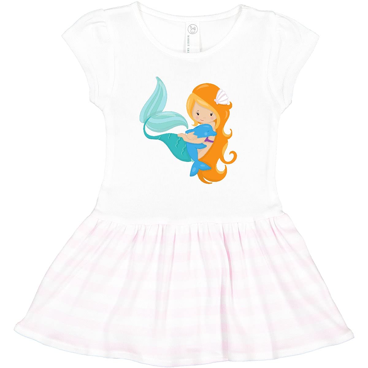 Inktastic Cute Mermaid Toddler Dress with Orange Hair & Dolphin Design - Perfect for Beach Parties, Birthday Gifts & Summer Outfits