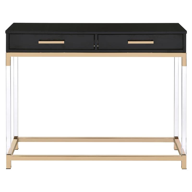 Acme Adiel 2-Drawer Wooden Entryway Console Table with Sturdy Metal Base in Black & Gold - Perfect for Hallway, Living Room or Bedroom Decor