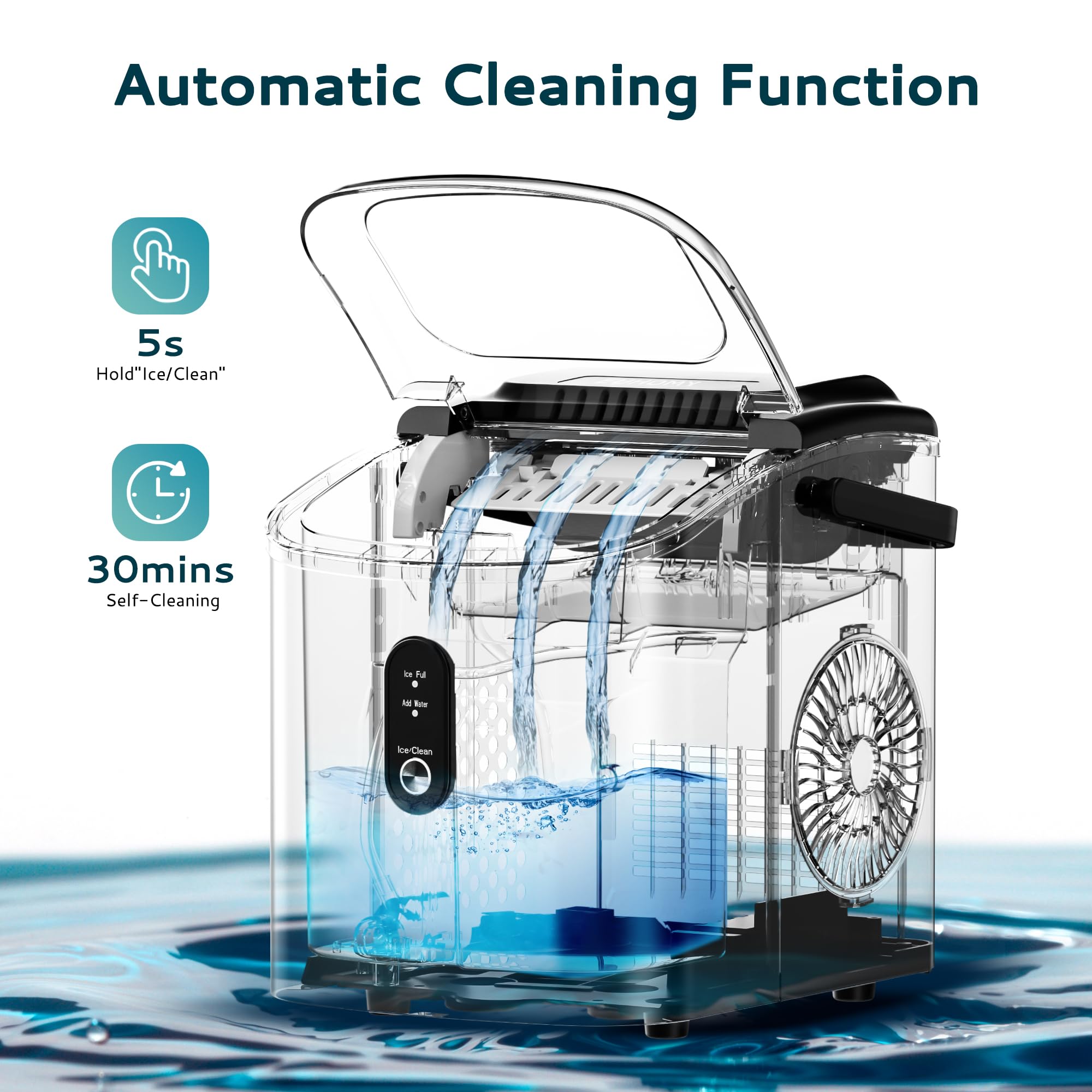 EUHOMY Portable Ice Maker Machine - 26.3lbs Daily, 9 Cubes in 6 Minutes, Auto-Cleaning Countertop Ice Maker with Handle, Basket & Scoop - Perfect for Home, Kitchen, Camping, RV & Office Use (Silver)