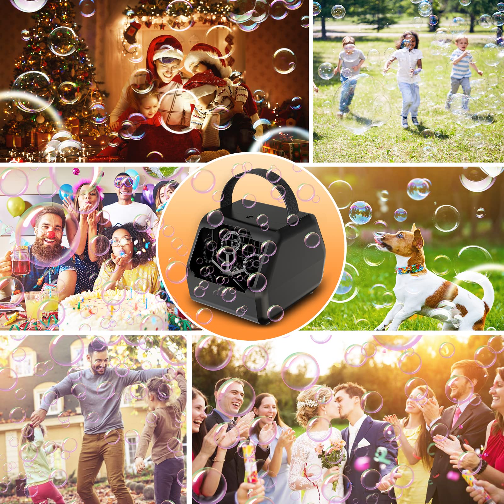 Rechargeable Bubble Machine for Kids - 16000+ Bubbles Per Minute with 2 Speed Settings | USB/Battery Operated Outdoor Bubble Blower for Birthday Parties, Weddings, Backyard Fun (Black) - Perfect for Summer Outdoor Play, Kids Entertainment, and Event Decorations
