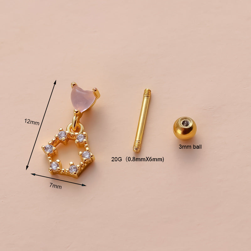 20G Cartilage Dangle Heart Earrings - Flat Back Conch Earrings for Women | Perfect for Daily Wear, Parties & Gifts | HSPJ734