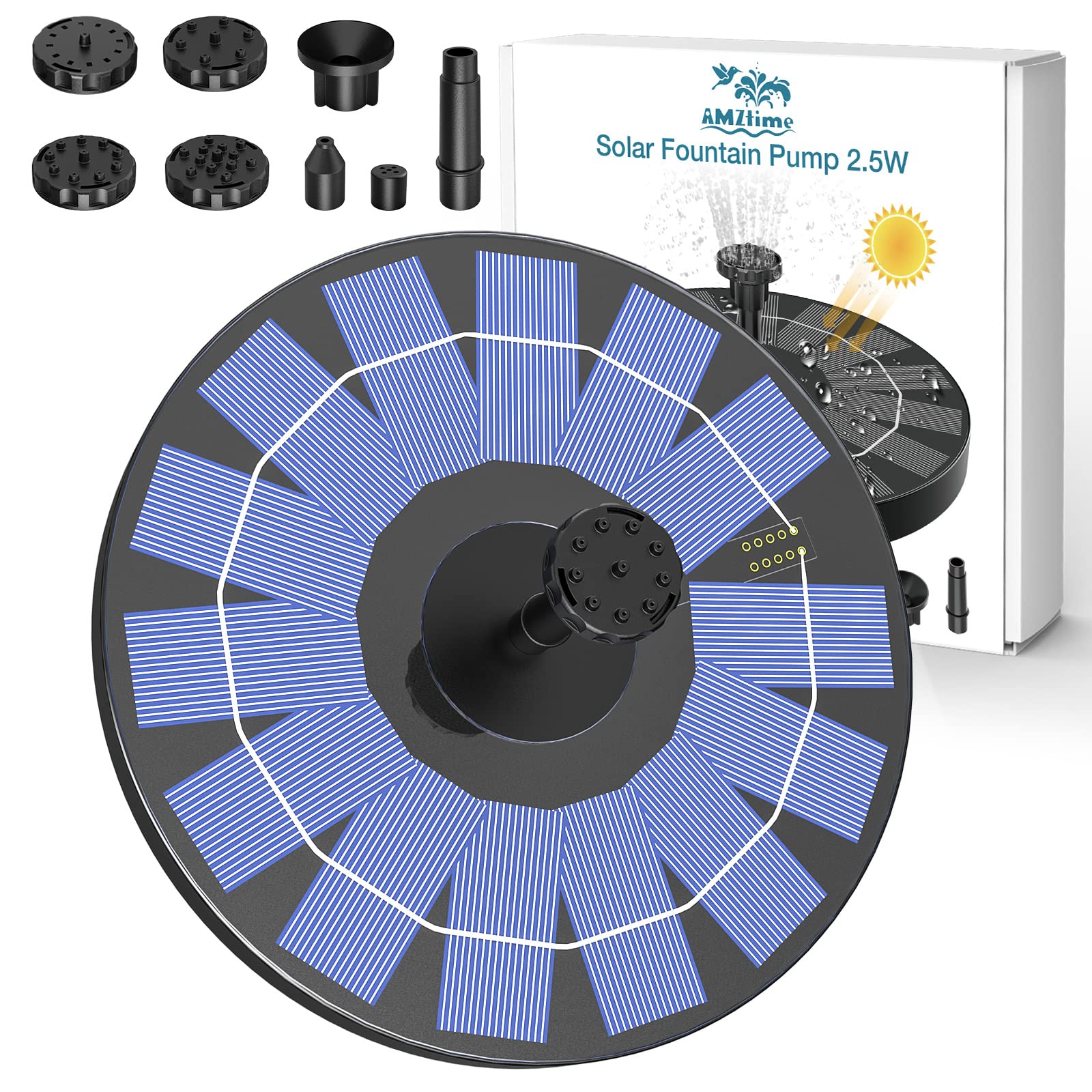 Upgraded 2.5W Solar Fountain Pump with 6 Nozzles - Solar Powered Water Pump Kit for Bird Bath, Garden, Pond, Pool & Aquarium | Outdoor Decoration & Water Feature for Patio, Yard & Backyard