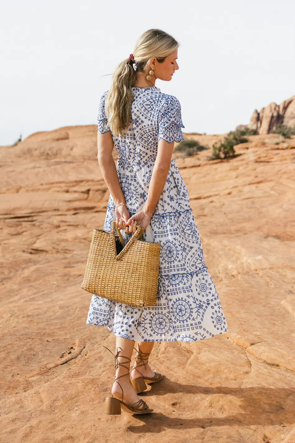 Alena Blue Eyelet Lace Dress for Women - Elegant Summer Party, Wedding Guest & Special Occasion Outfit