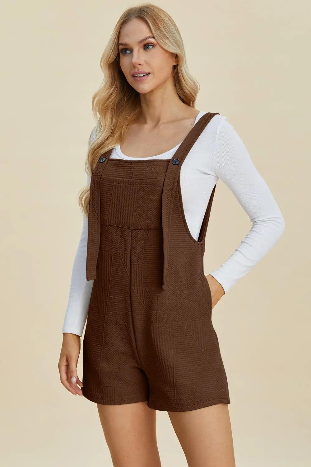Double Take Full Size Textured Sleeveless Romper Jumpsuit - Women's Casual Summer Outfit for Beach, Vacation & Date Night