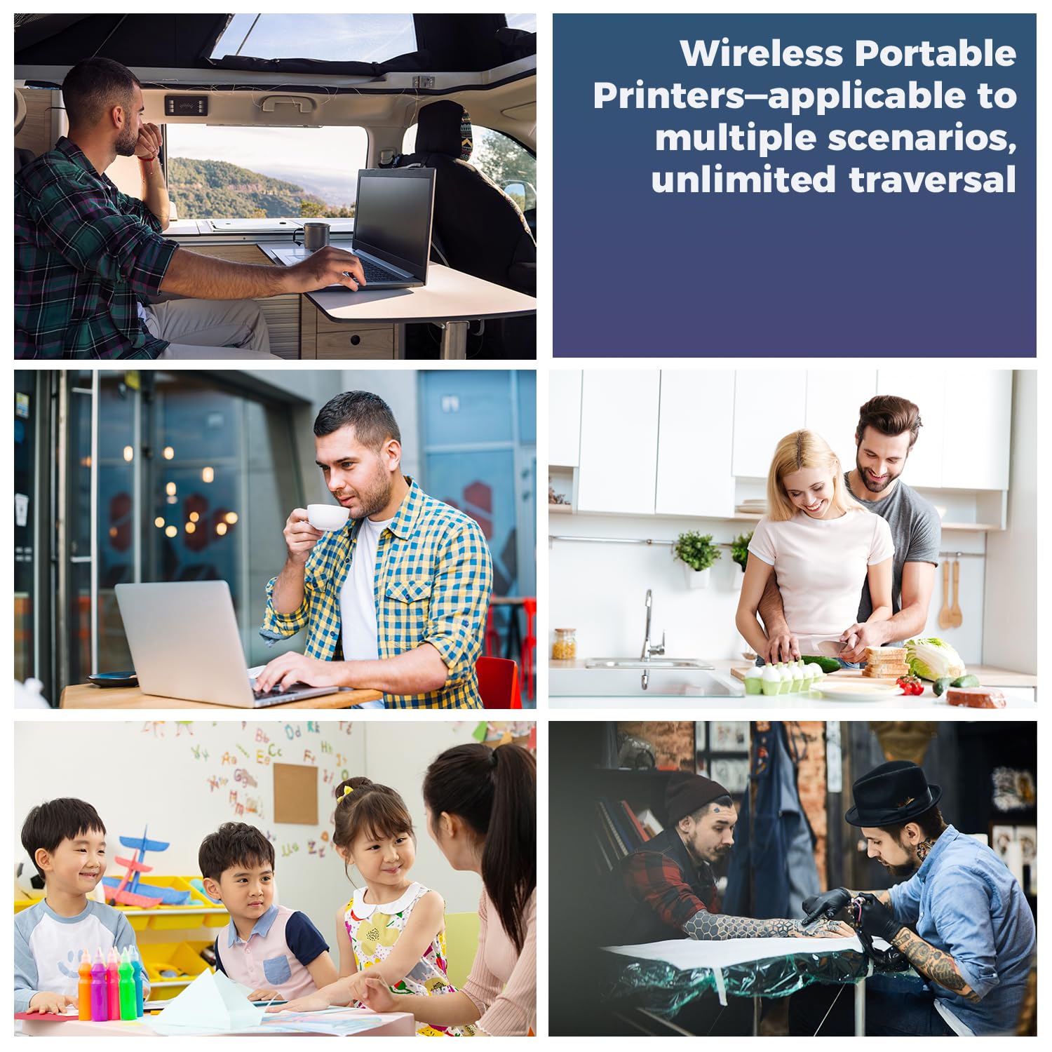 Wireless Portable Thermal Printer - Bluetooth Inkless Printer for Travel, Office & Home, Supports 8.5