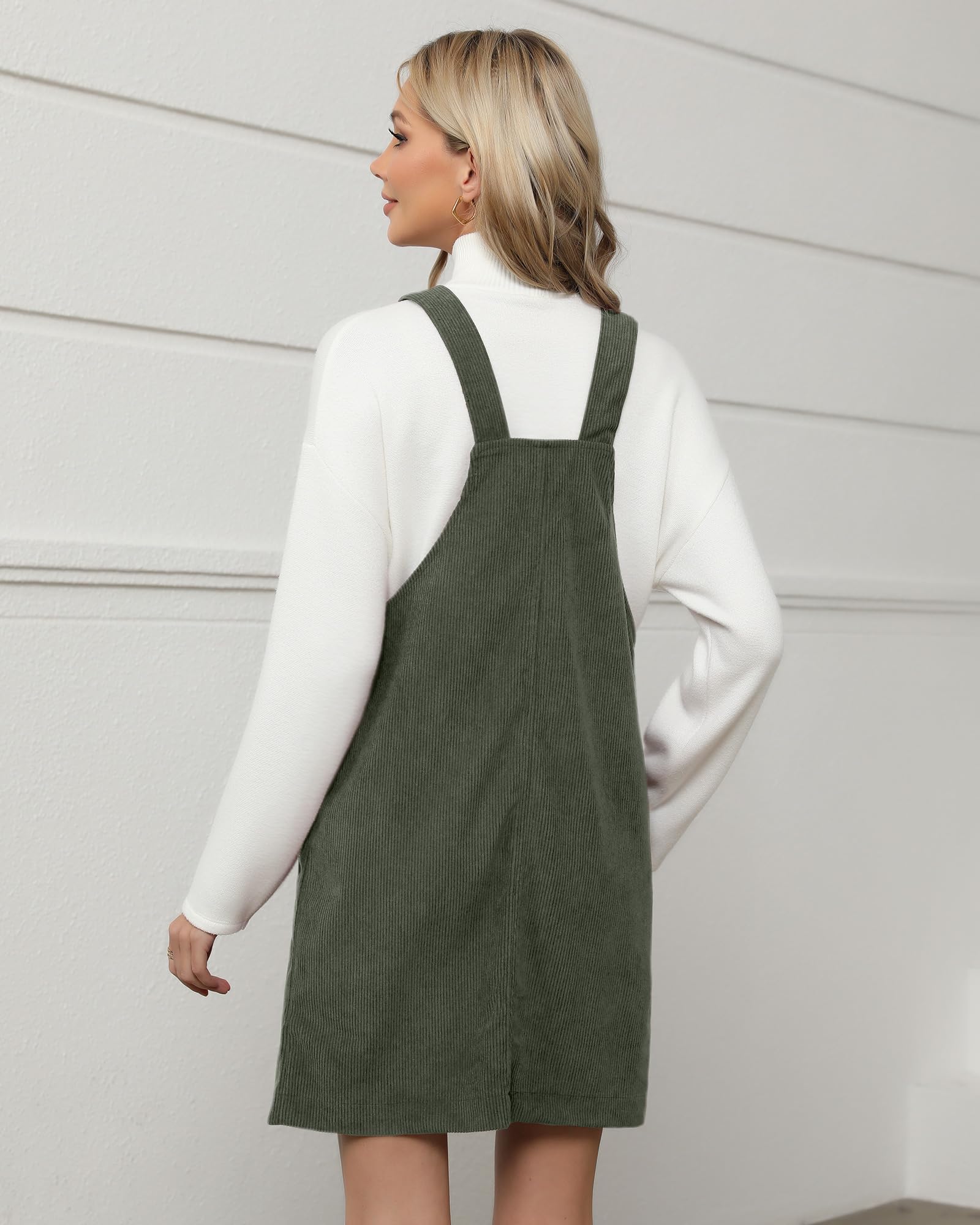 Luvamia Women's Corduroy Overall Dress with Adjustable Straps & Pockets - Casual Pinafore Short Dress for Everyday Wear, Outings & Fall Fashion