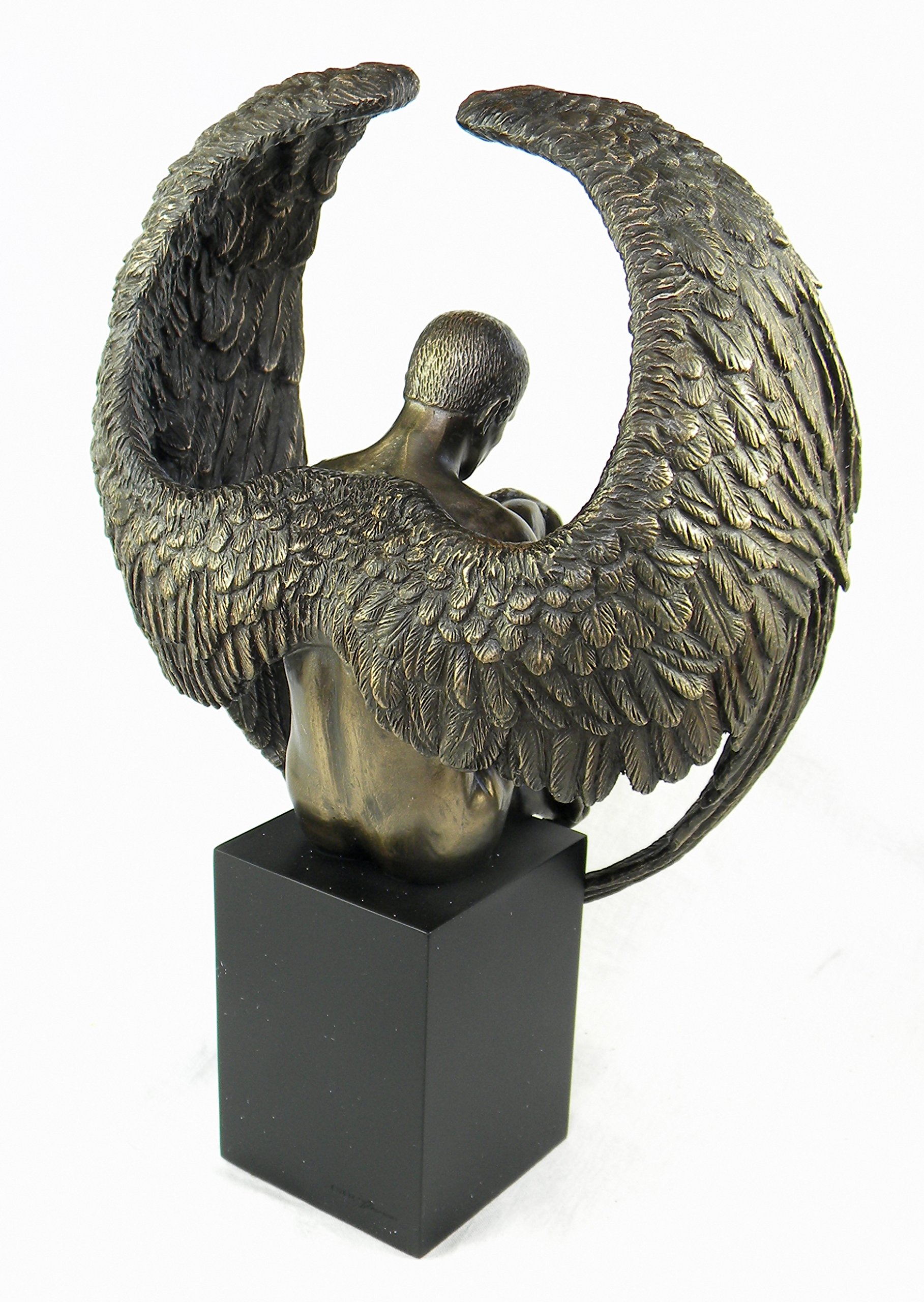 Veronese Design Bronze Pensive Male Angel Statue on Black Base - Elegant Home Decor for Living Room, Office & Garden