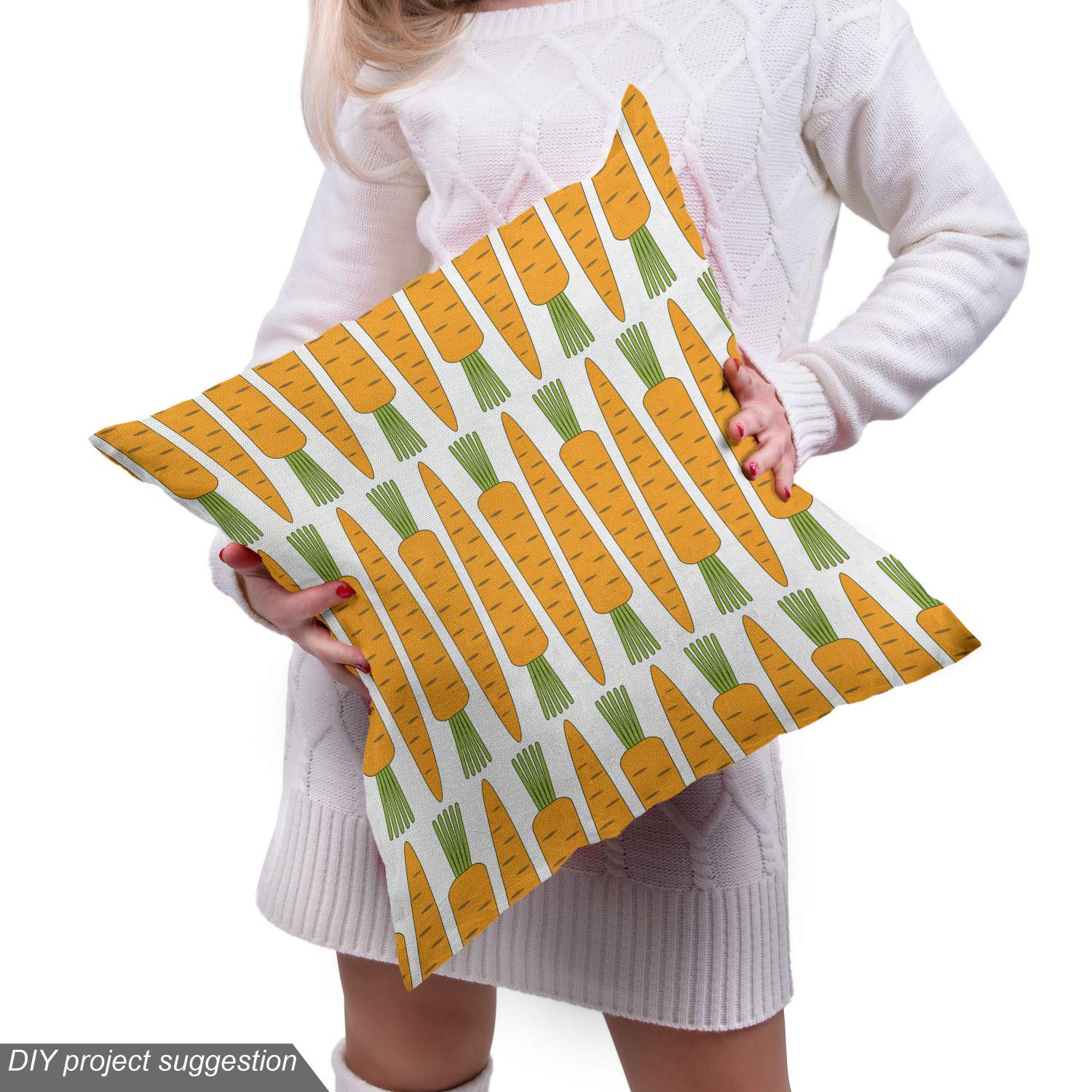 Ambesonne Carrot Fabric by The Yard - Winter Season Vegetable Print Upholstery Material, 10 Yards White & Marigold Decorative Cotton for Sofa, Curtains & Home Decor | Perfect for DIY Crafts, Table Runners & Seasonal Decorations