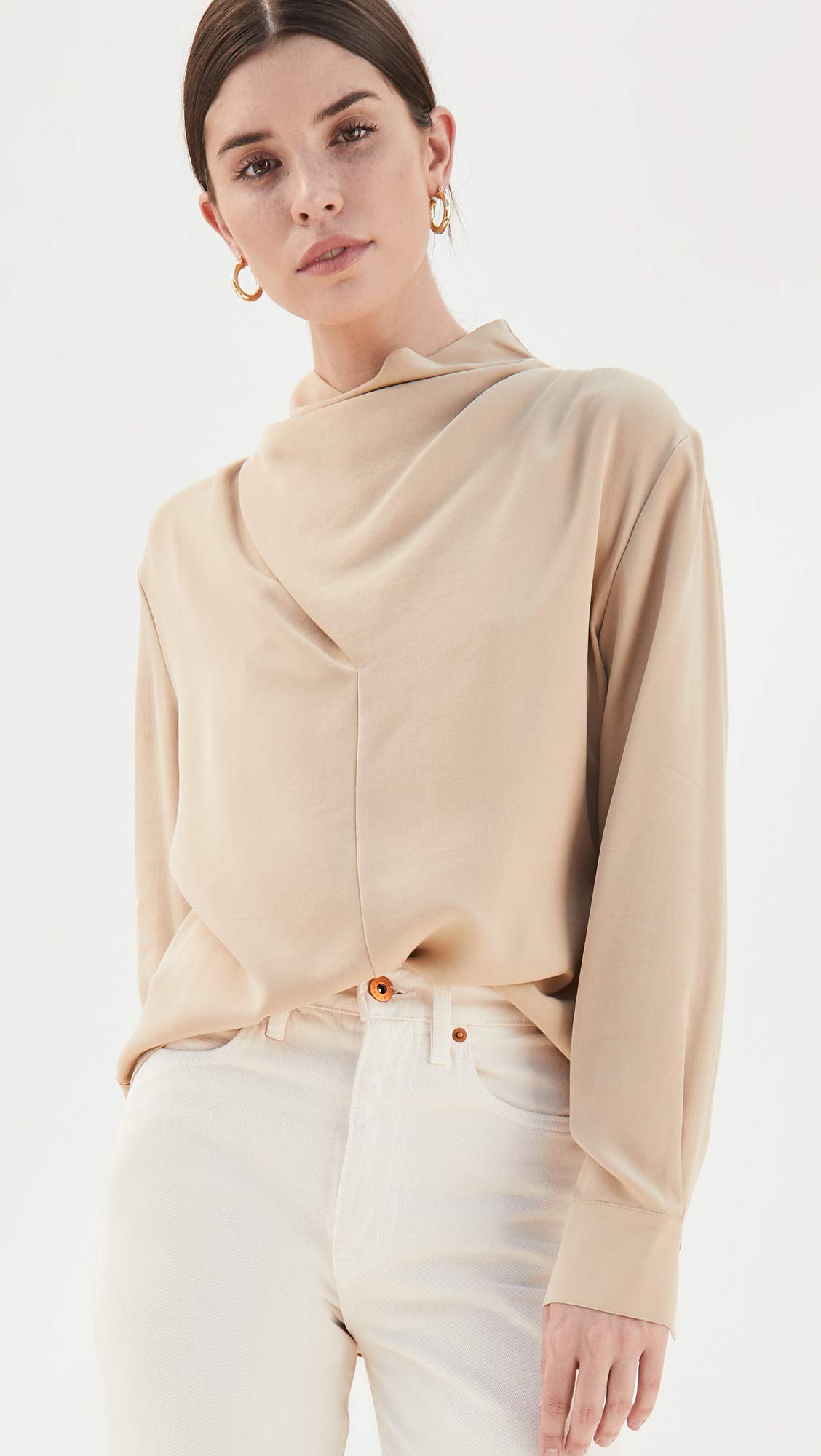 Vince Women's Cowl Neck Long Sleeve Blouse - Soft Stretch Casual Tops for Work & Everyday Wear | Office Outfits, Date Night & Fall Layering