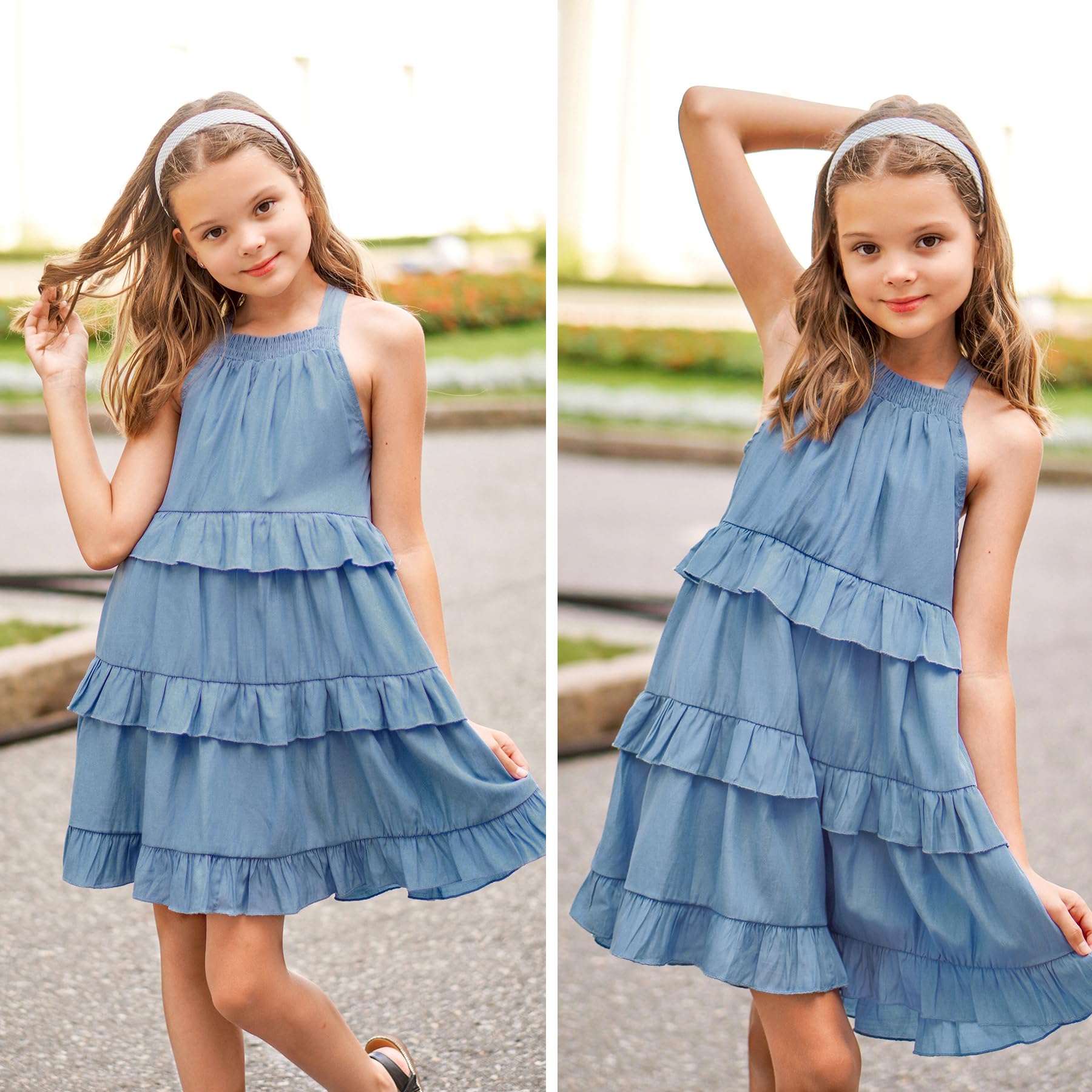 Simplee Kids Girls Sleeveless Linen Summer Dress - Casual Solid Color Toddler Dress for Outdoor Play, Beach Vacation & Birthday Parties