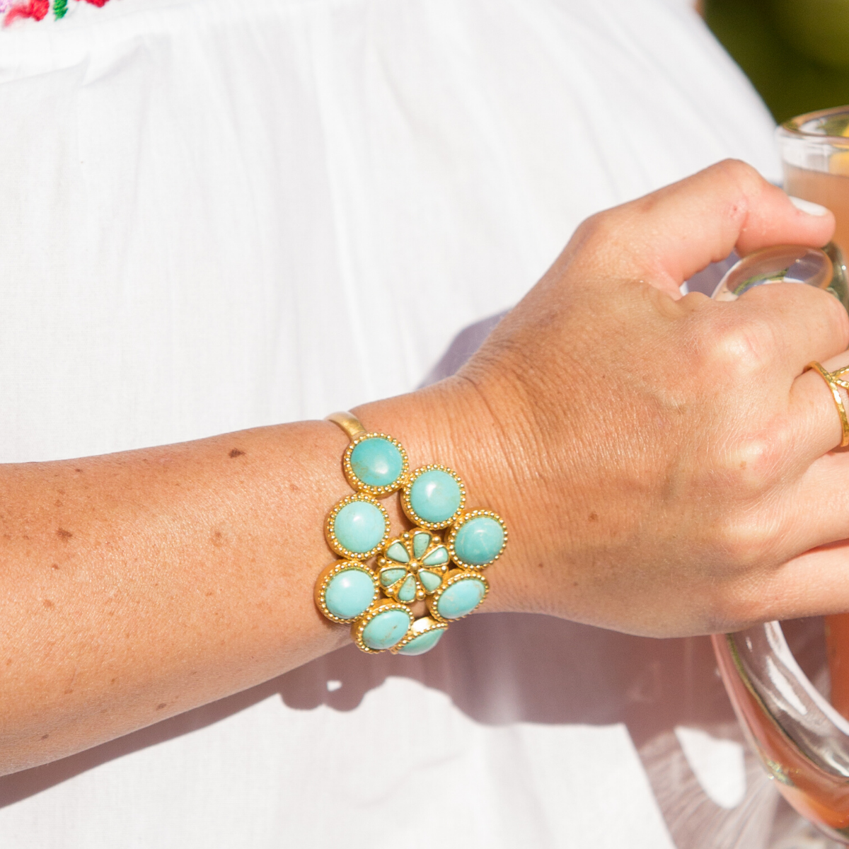 Living Stone Cuff Bracelet - Natural Stone Beaded Bangle for Women | Boho Chic Jewelry for Everyday Wear & Special Occasions