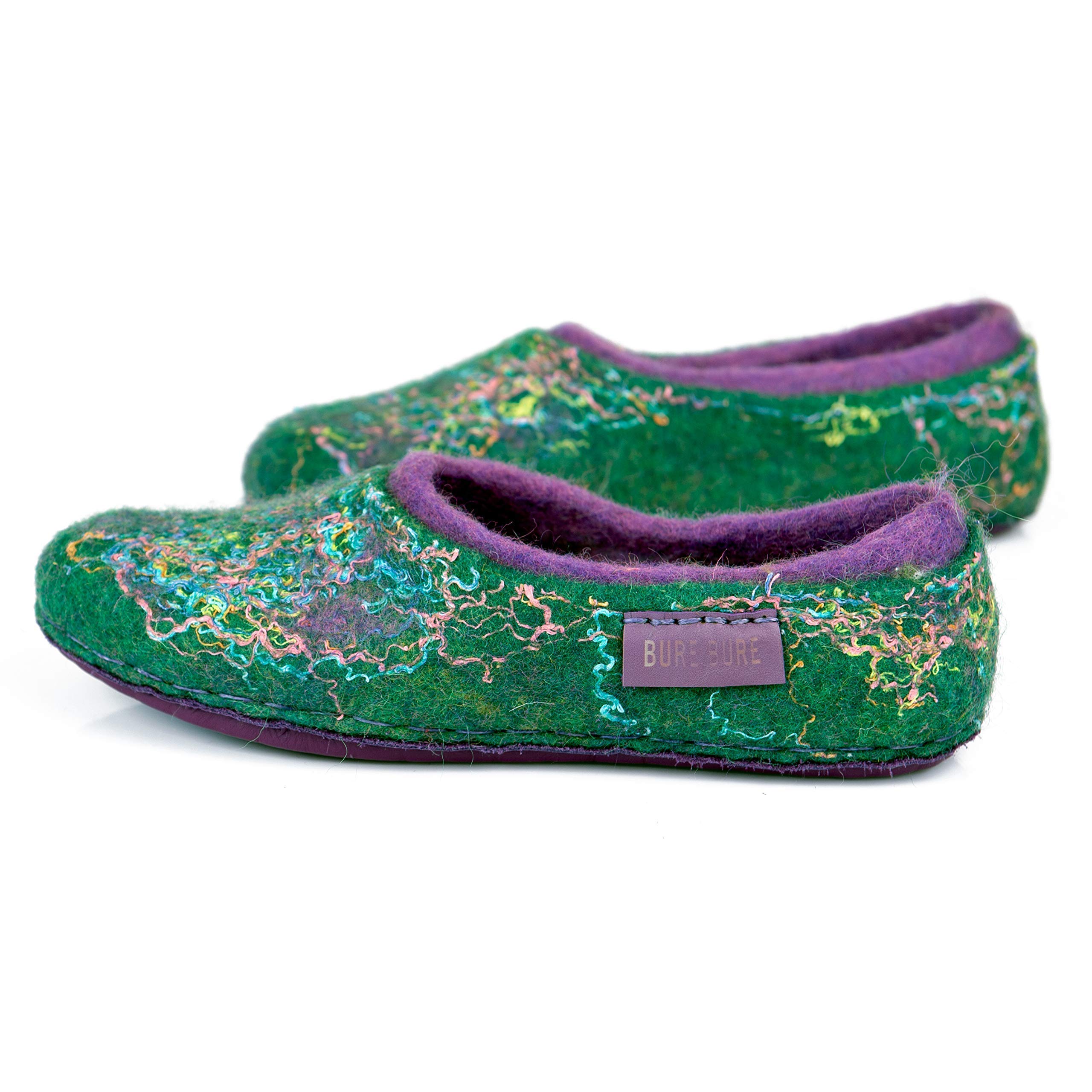 Cozy 2-Layer Green & Purple Wool House Slippers for Women - Soft Indoor Winter Slippers - Perfect Mother's Day Gift for Her - Ideal for Home, Lounge & Cold Floors