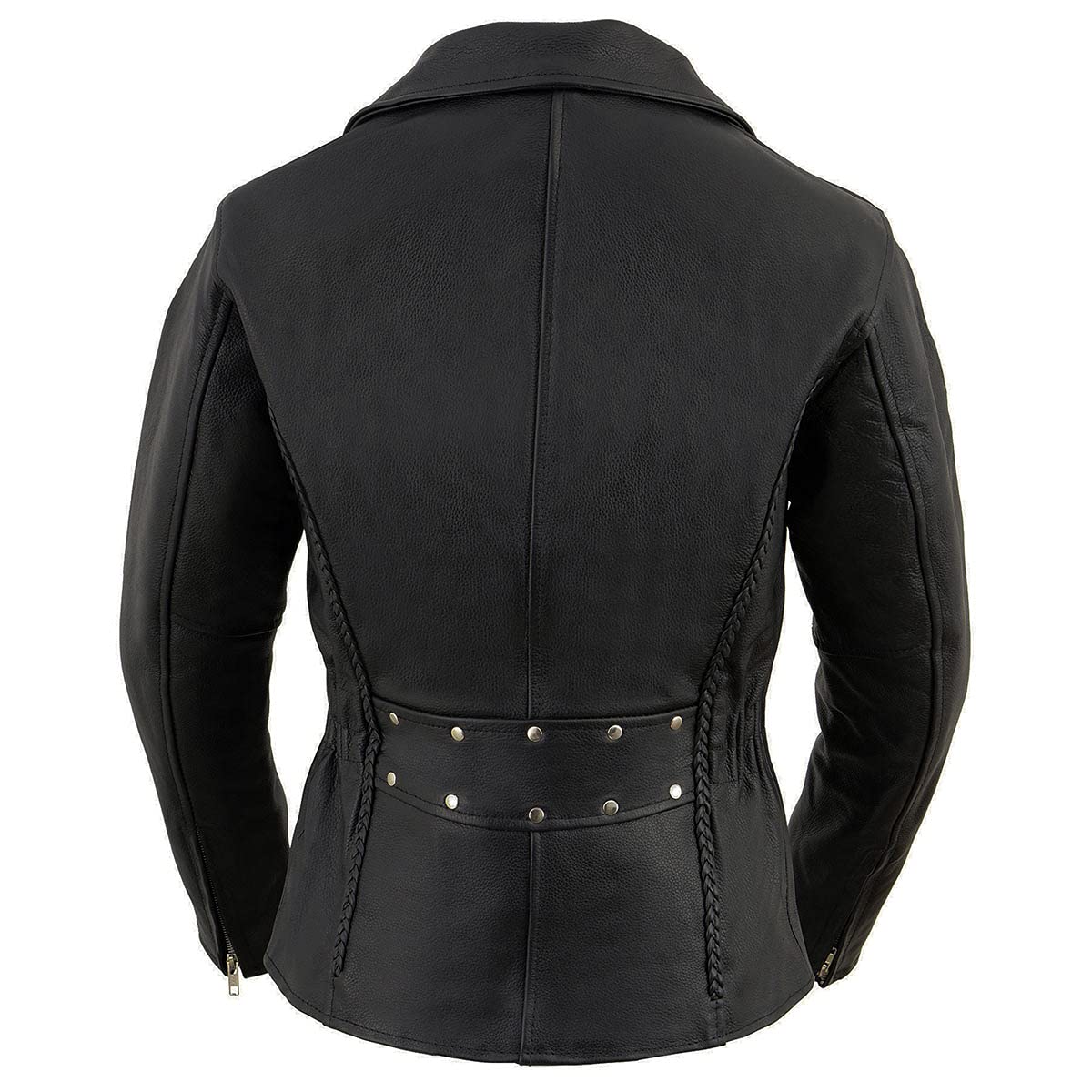 Milwaukee Leather LKL2710 Women's Classic Black Braided Motorcycle Jacket with Studded Back - Stylish Biker Jacket for Riding & Fashion | Perfect for Motorcycle Enthusiasts & Urban Streetwear