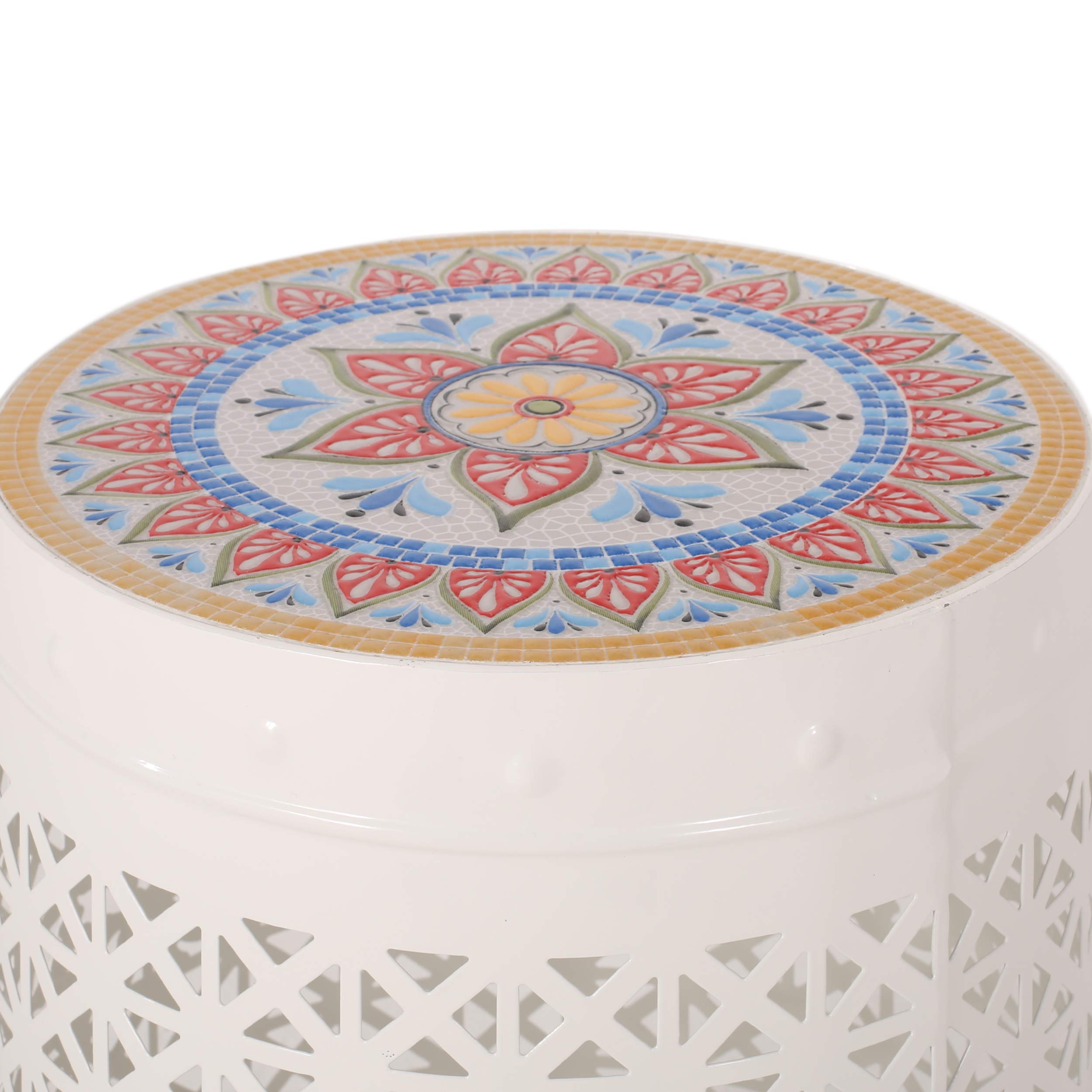 Christopher Knight Home Jason White Indoor Lace Cut Side Table with Tile Top - Perfect for Living Room, Bedroom, or Office Decor