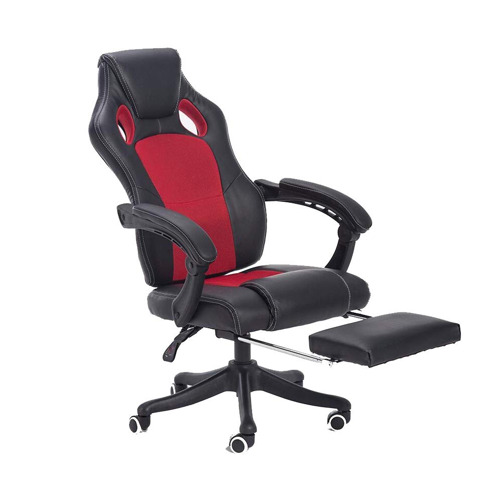 Ergonomic Swivel Gaming Chair with Adjustable Footrest - High Back Reclining Racing Style Video Game Chair for Home, Student Dorm & Esports (Red & Black) - Perfect for PC Gaming, Streaming & Office Work