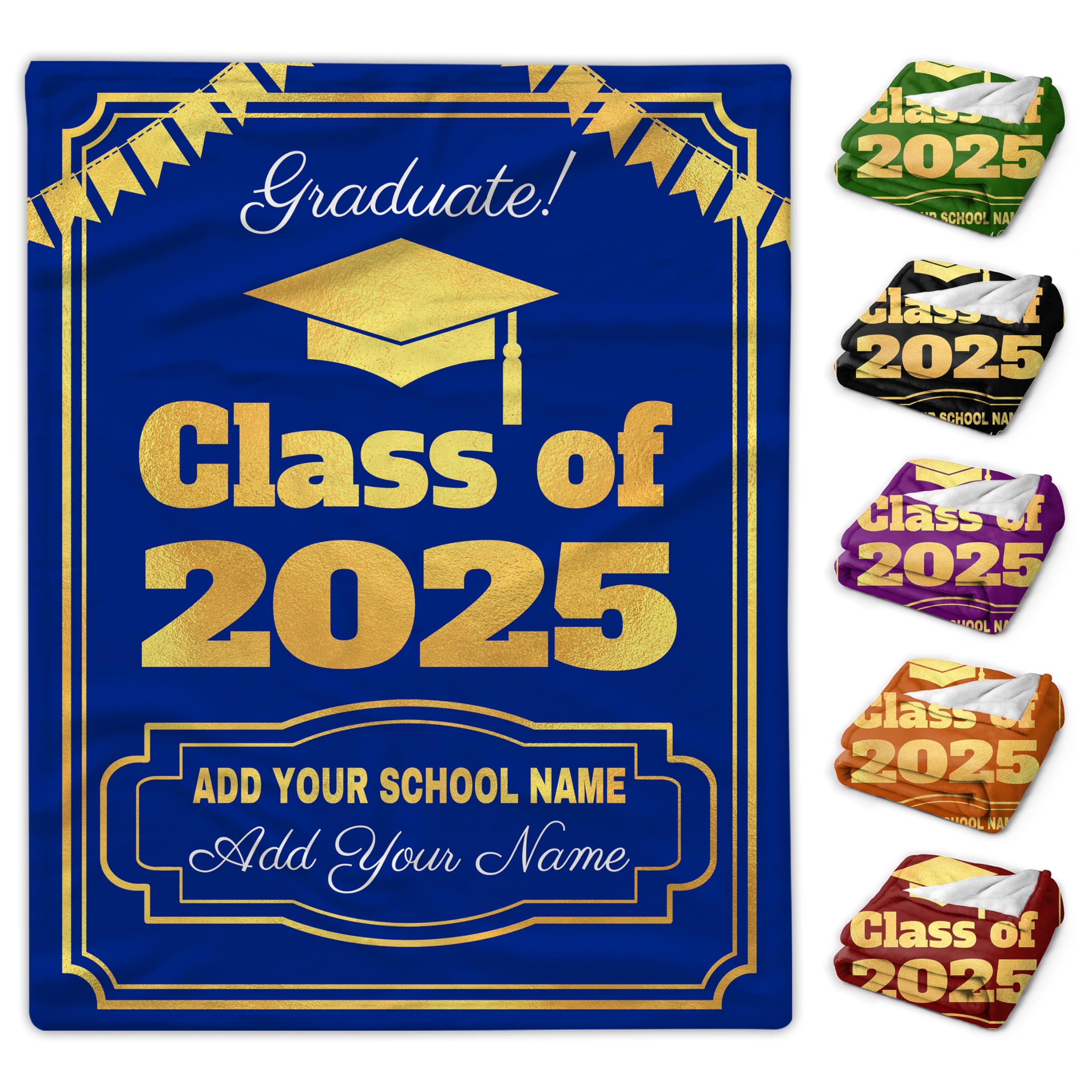 Personalized Graduation Blanket 2025 - Custom Class of 2025 Throw Blanket Gift for High School & College Graduates - 30x40 Inch Soft Fleece Blanket for Graduation Party Decor & Dorm Room Essentials