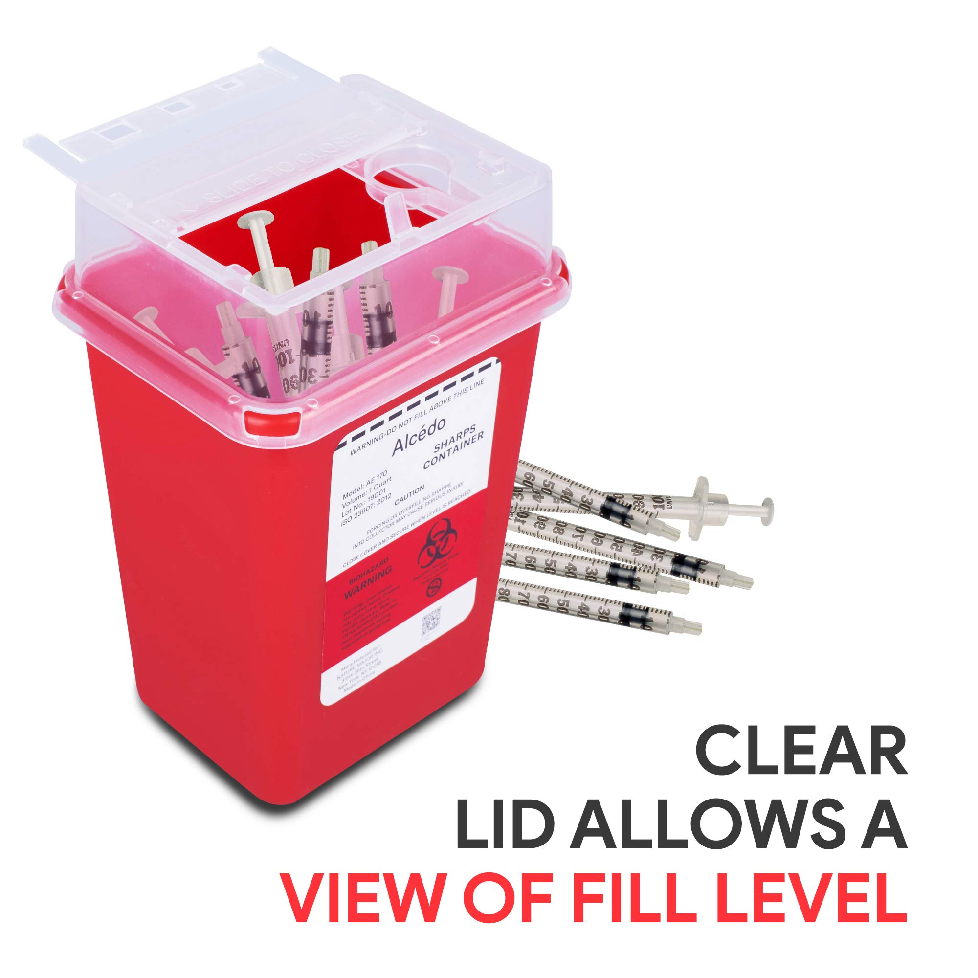 Alcedo 1 Quart (3-Pack) Sharps Container - Safe Biohazard Needle & Syringe Disposal for Home, Clinic & Travel | Portable Medical Waste Bin for Diabetics, Tattoo Artists & Healthcare Professionals | Ideal for Insulin Pens, Lancets & Medical Sharps Disposal