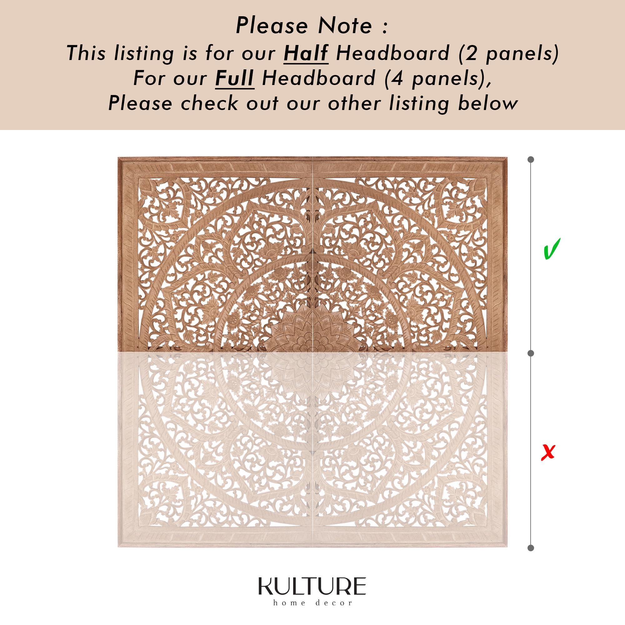 King Wood Headboard - Hand Carved Full Size Wall Mounted Headboard Panel for Bedroom Decor - Natural Finish for Cal King & Queen Beds - Perfect for Modern Farmhouse & Luxury Bedroom Designs
