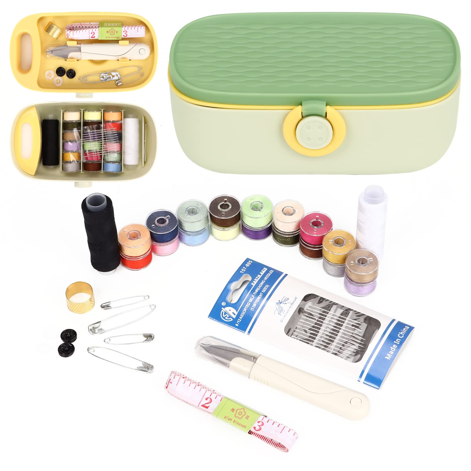 43pcs Portable Sewing Kit with Plastic Storage Box - Complete Hand Sewing Supplies for DIY Projects, Crafts & Travel - Needles, Threads & Repair Tools for Home, Emergency & On-the-Go Sewing Needs