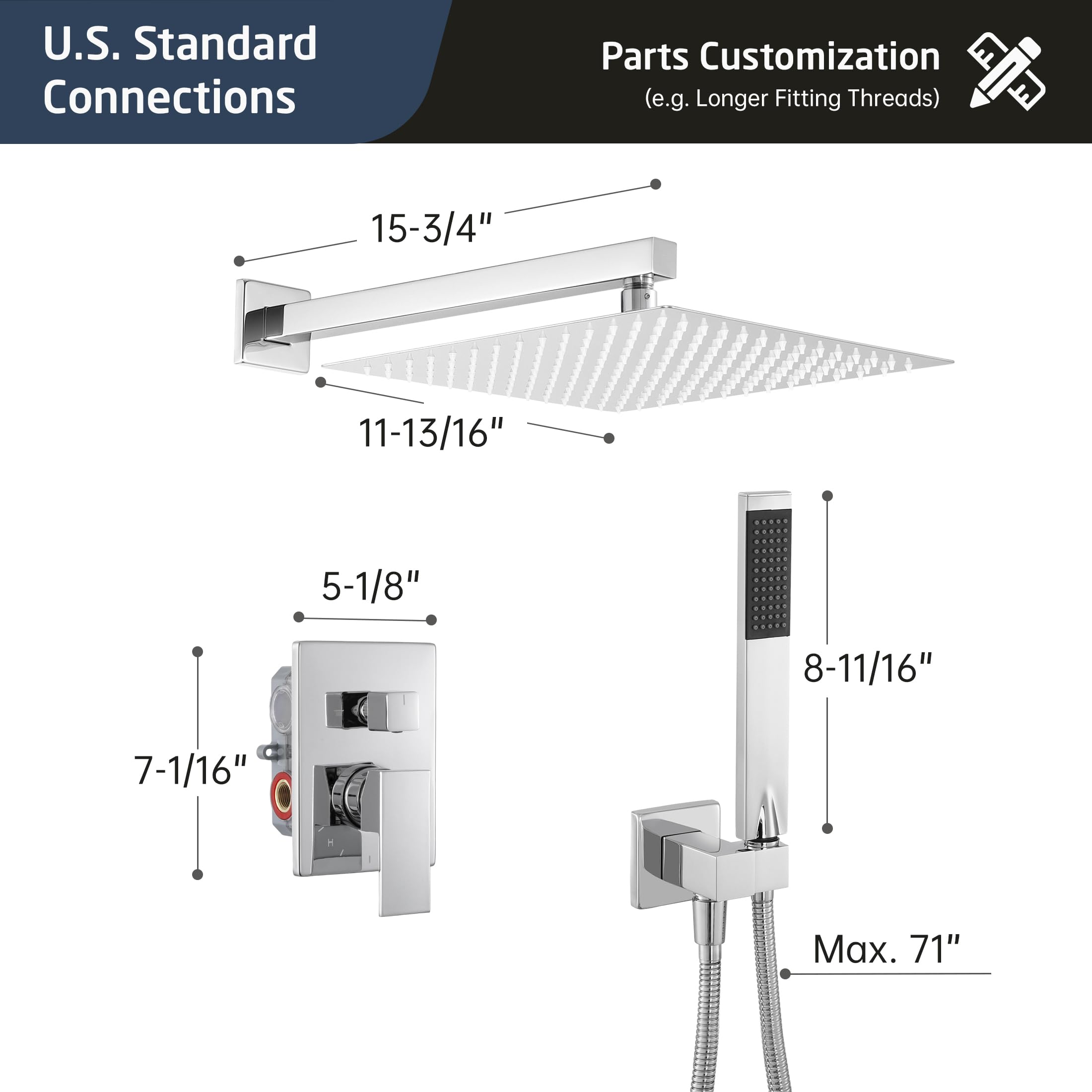 12 Inch Rain Shower Head with Handheld Spray - Polished Chrome Shower Faucet System Complete Set with Pressure Balance Valve & Trim Kit | Perfect for Bathroom Renovation & Spa-Like Shower Experience | Model XB6230F18S12-CH