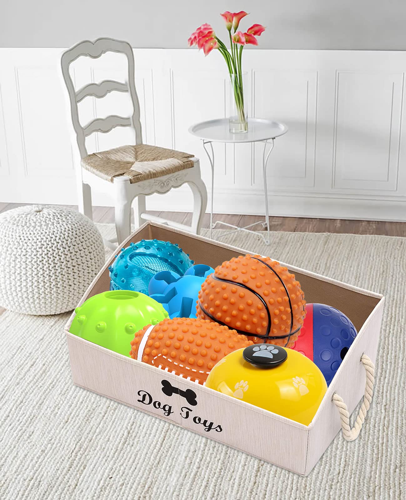 Morezi Large Dog Toy Bin - Puppy Shallow Toy Basket for Dog Toy Storage | Perfect for Living Room, Playroom & Closet Organization | Durable Home Decor in White