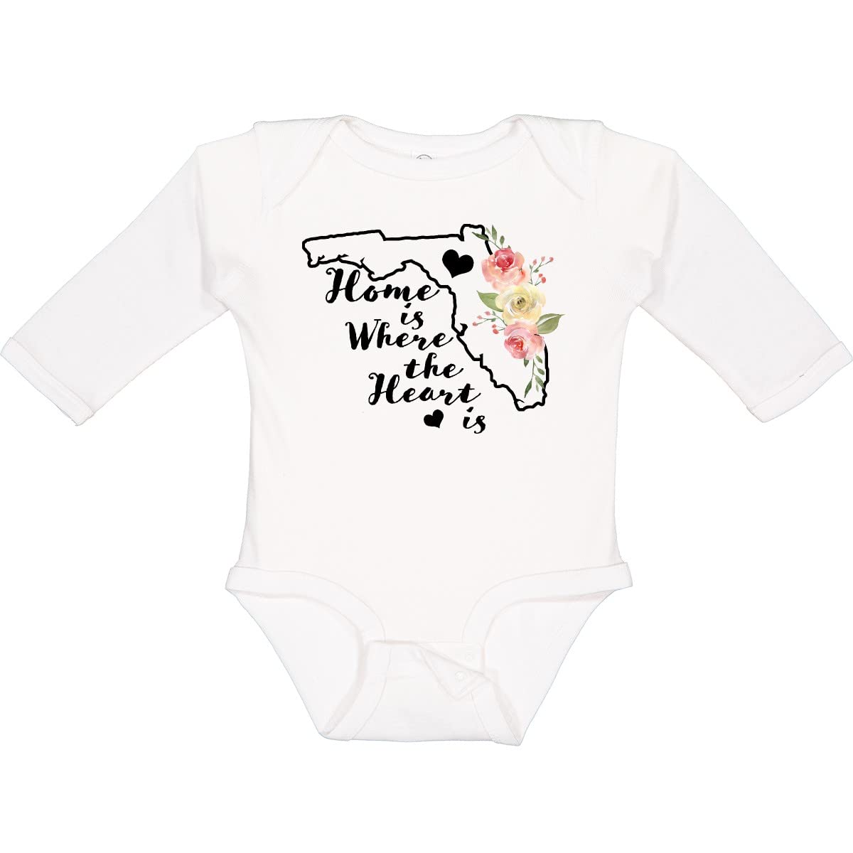 Inktastic Florida Home Where The Heart Is Watercolor Long Sleeve Baby Bodysuit - Soft Cotton Onesie for Newborns & Infants - Perfect for Family Photos, Beach Trips & Vacation Souvenirs