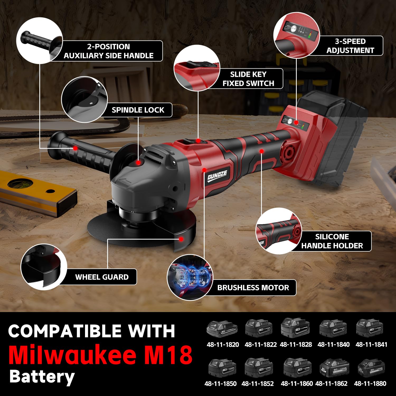 Milwaukee M18 Cordless Angle Grinder - 3 Speed Adjustable Brushless Motor, 8500 RPM, 5/8