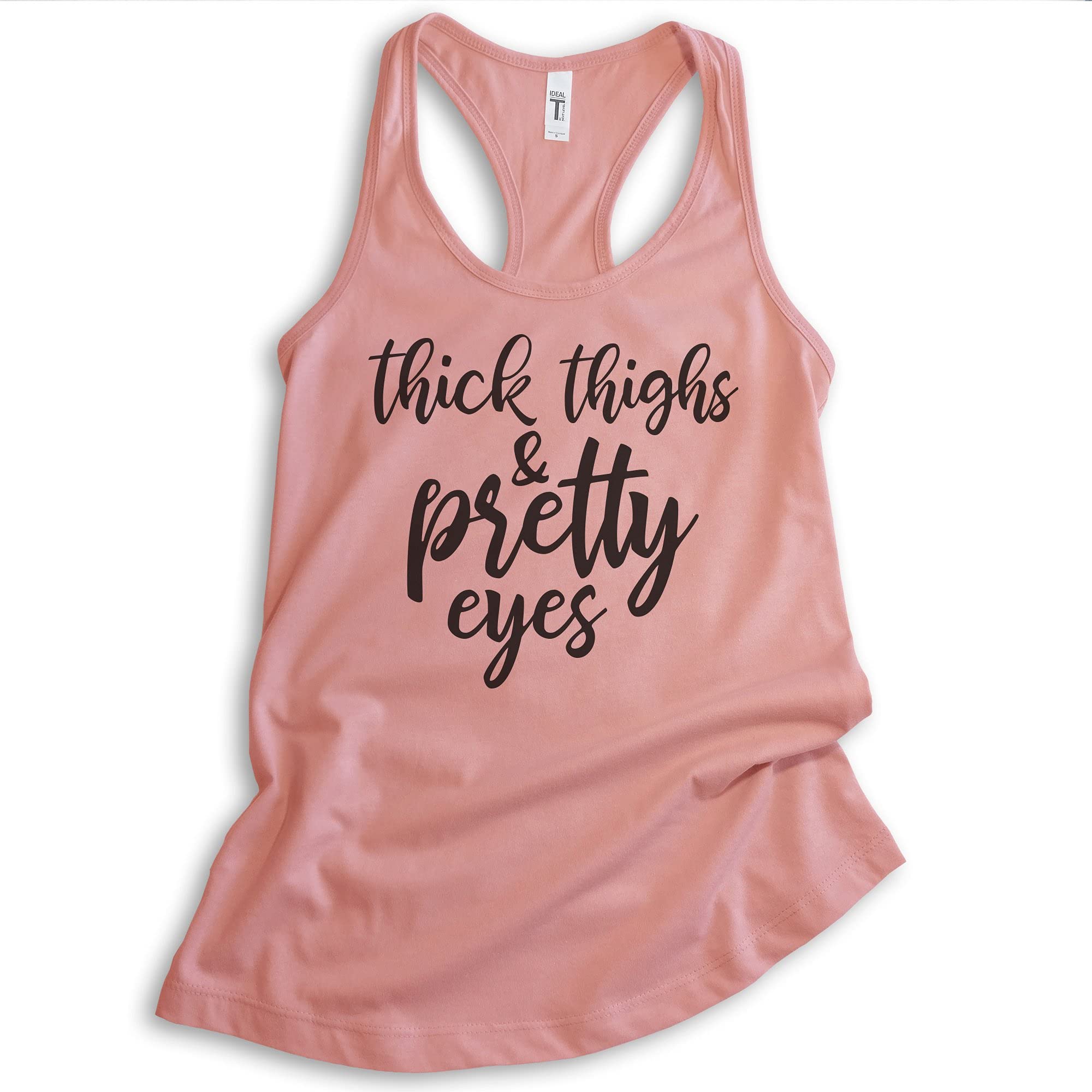 Evertree Women's Body Positive Racerback Tank Top - Thick Thighs & Pretty Eyes Design - Plus Size Friendly Workout & Casual Wear for Yoga, Gym, and Everyday Comfort