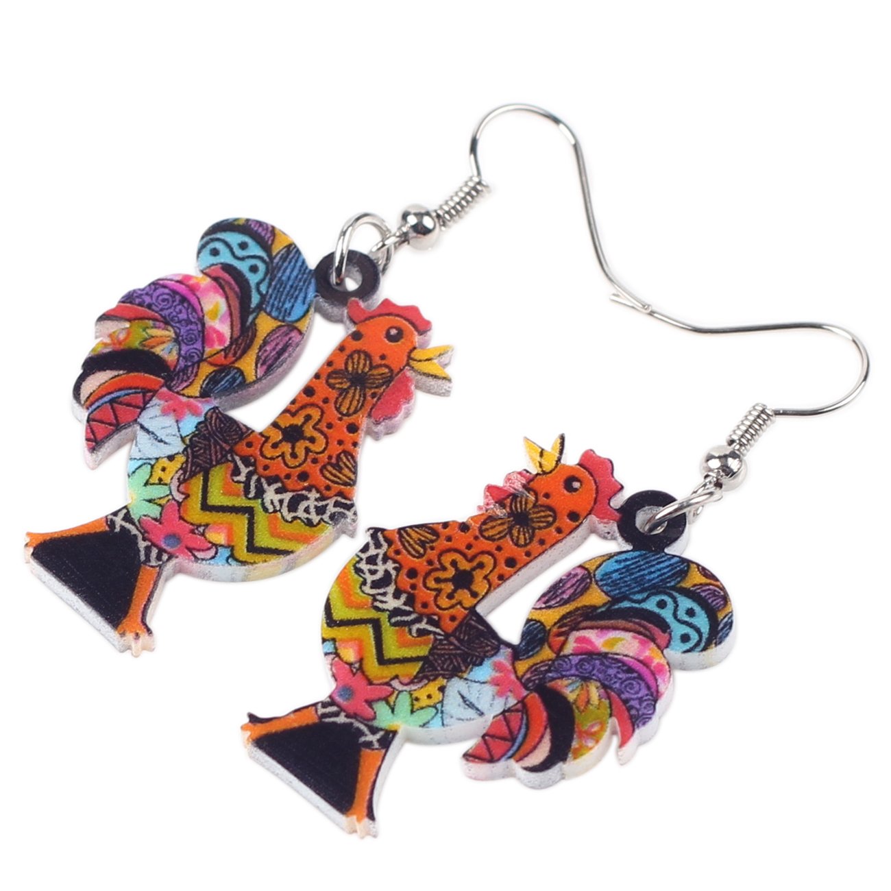 NEWEI Acrylic Cute Chicken Earrings - Dangle Charms Jewelry for Women, Farm Animal Theme Gifts - Perfect for Country Style, Farmhouse Decor, and Animal Lover Accessories