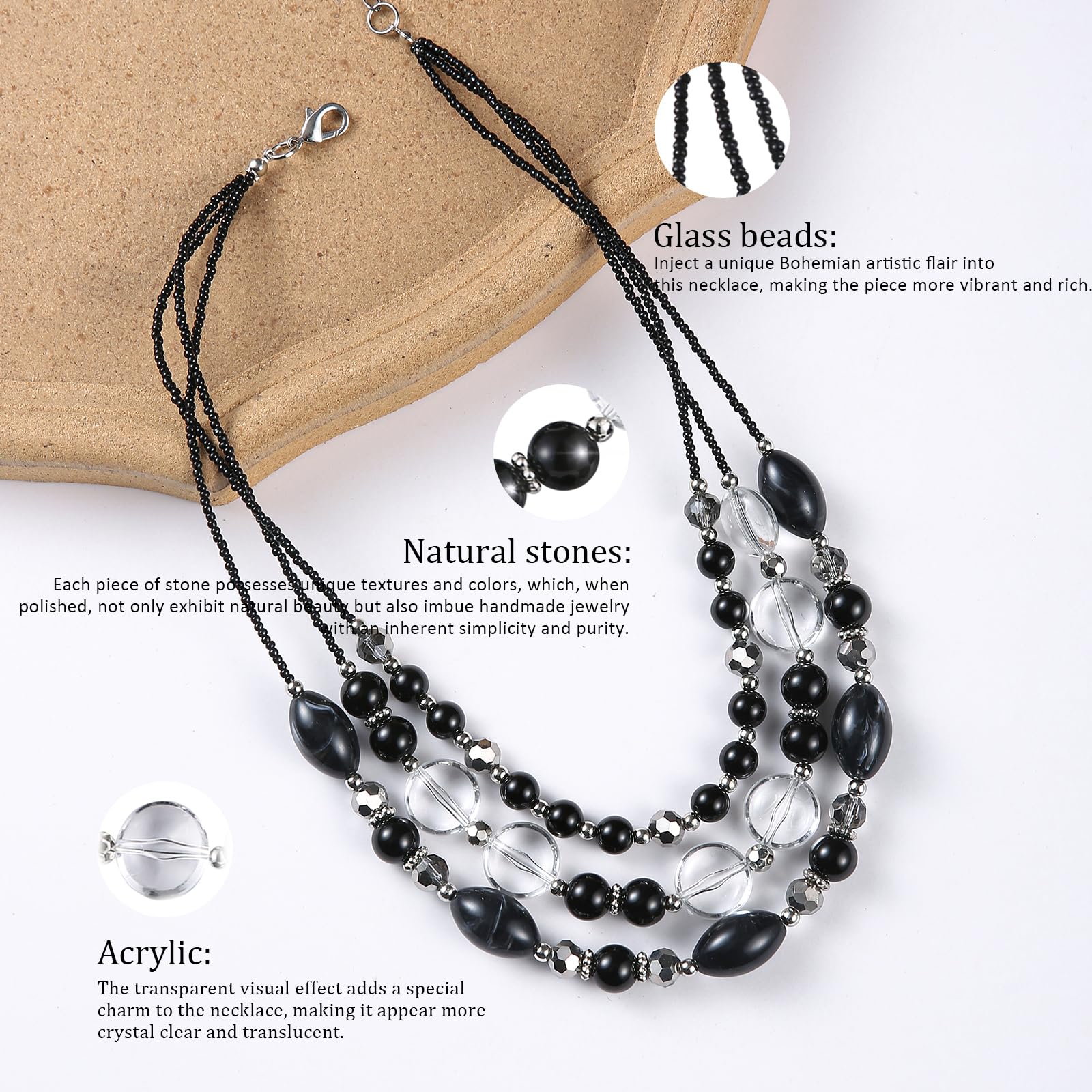 Chunky Layered Beaded Necklace for Women - Multi Strand Statement Jewelry, Fashion Boho Necklace, Birthday Gift for Mom - Perfect for Parties, Weddings & Everyday Wear