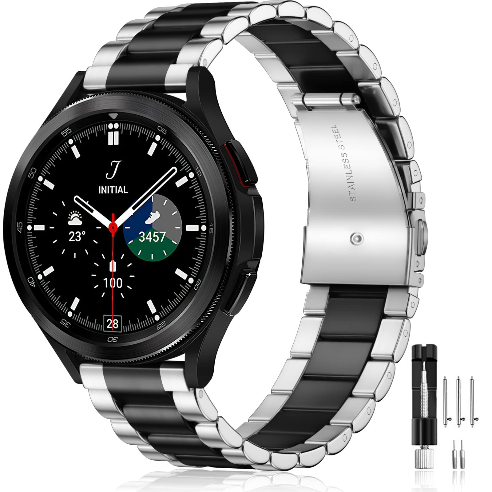 Mastten Stainless Steel Watch Band 20mm Compatible with Samsung Galaxy Watch 4/5/6/7 (40mm/44mm) & Galaxy Watch 4/6 Classic (43mm/47mm) - Durable Metal Strap for Men, Perfect for Work, Gym & Everyday Wear