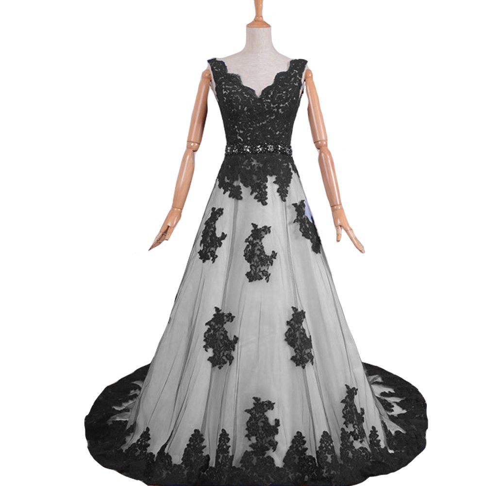 Kivary® Elegant V-Neck A-Line White Corset Lace Beaded Long Formal Prom Evening Dress for Women - Perfect for Weddings, Galas & Special Occasions