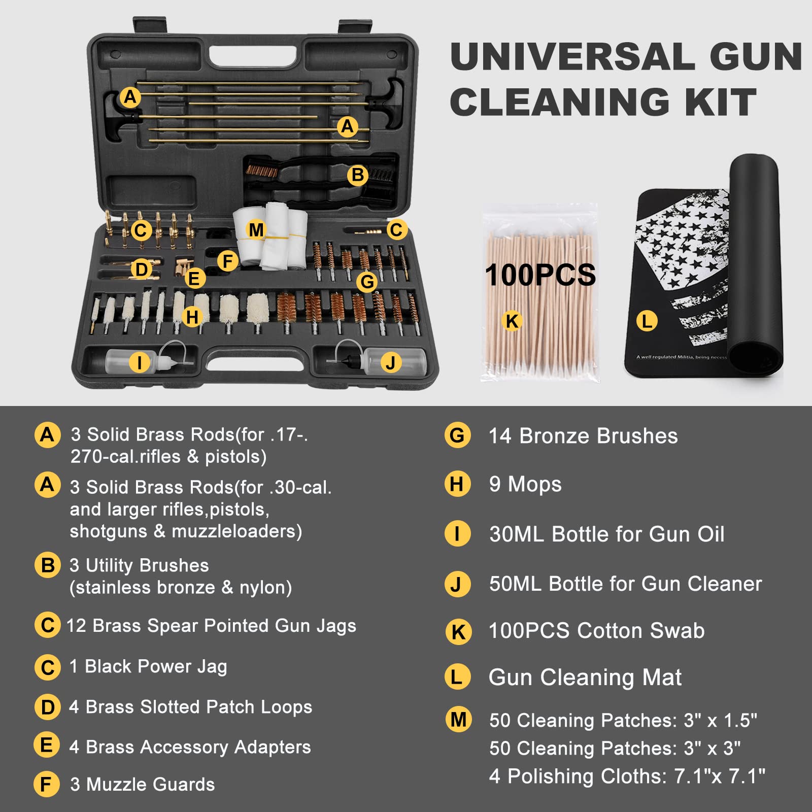 iunio Universal Gun Cleaning Kit with Case - for Rifle, Shotgun, Pistol - Perfect for Hunting & Shooting