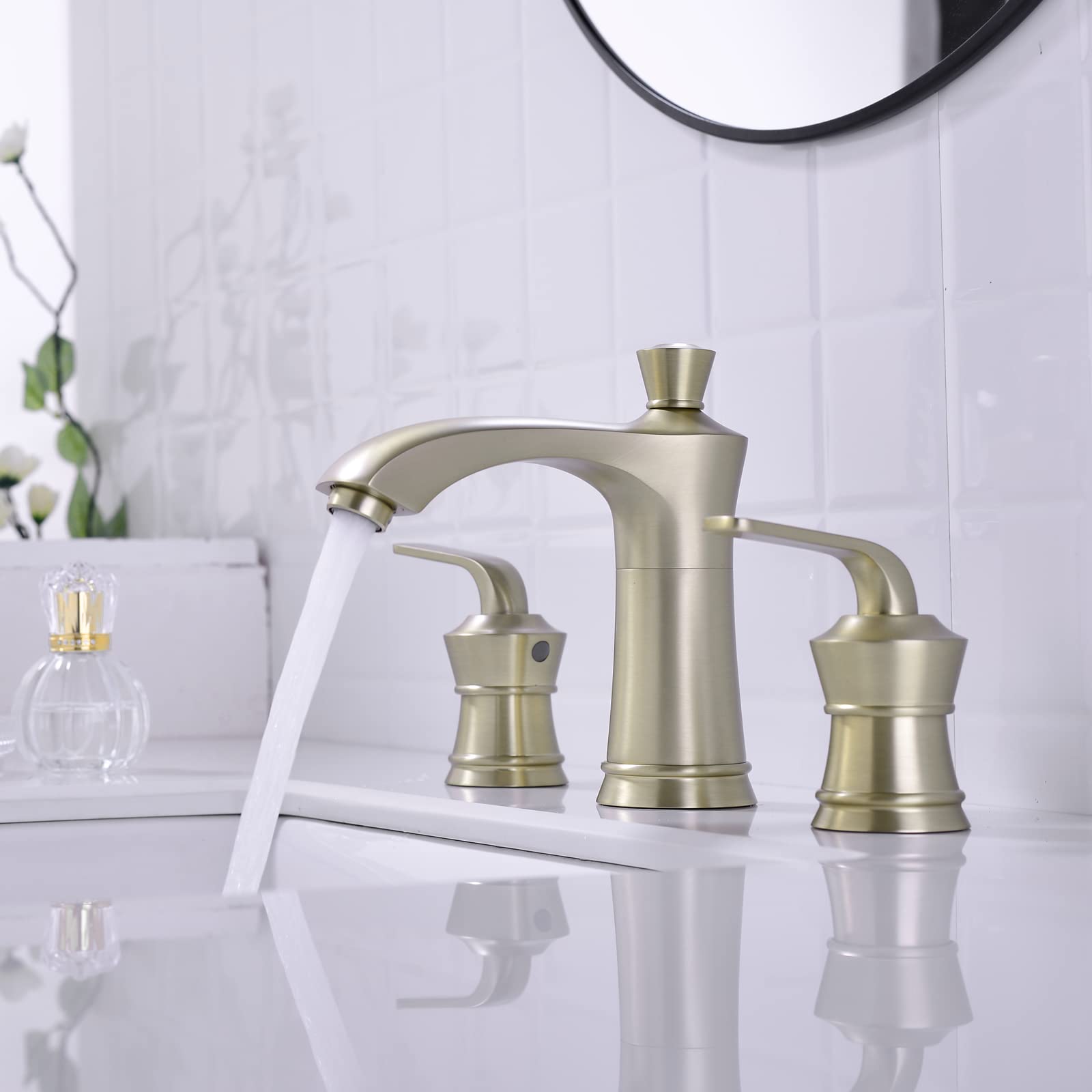 TRUSTMI 8 Inch Widespread Bathroom Sink Faucet - Brushed Brass Gold Finish, 2 Handle Traditional Vanity Basin Faucet for Bathroom Decor & Home Renovation