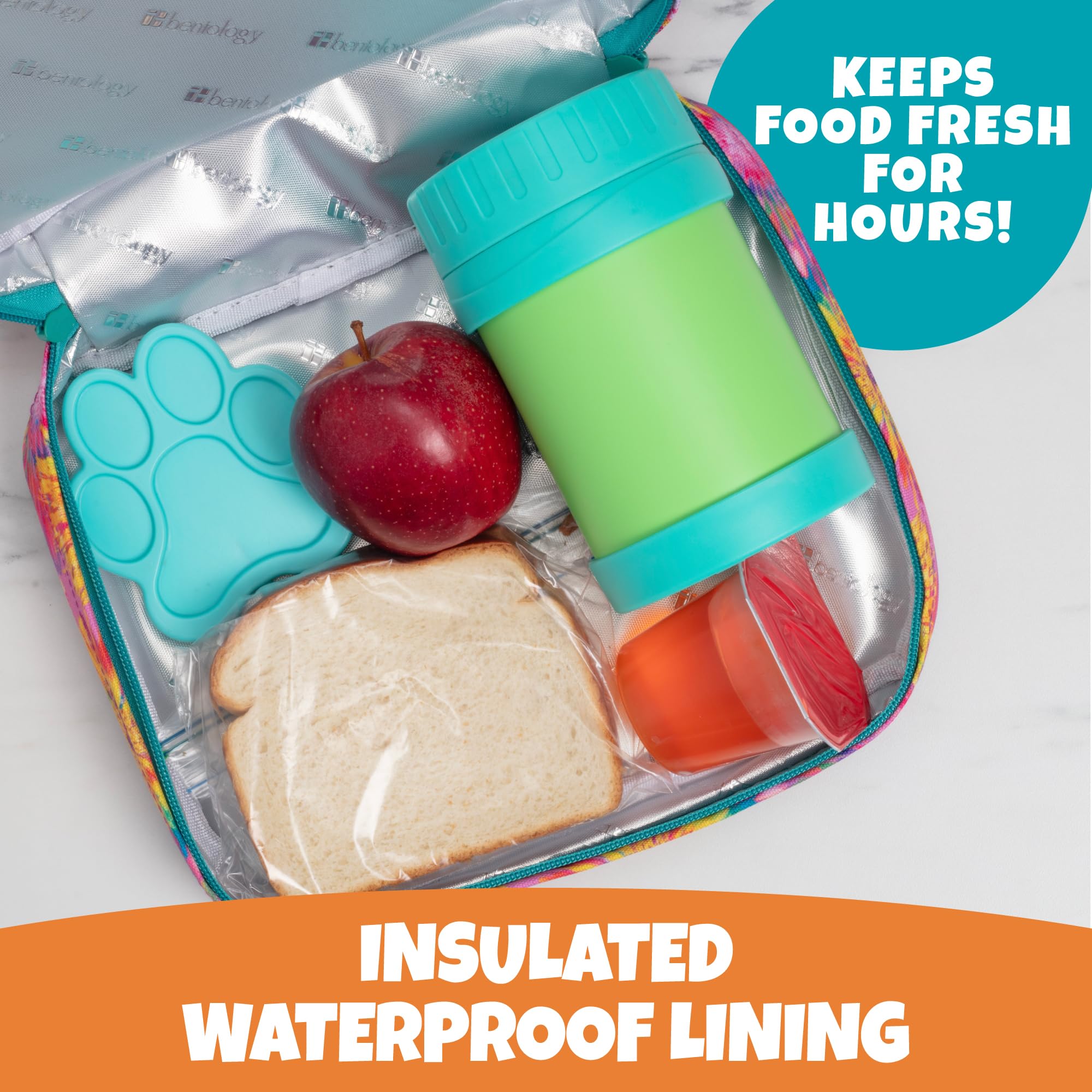 Bentology Insulated Lunch Box for Kids & Girls - Durable Reusable Lunch Tote Bag Fits Bento Boxes, Food Containers with Lids, Jars & Bottles - Keeps Food Hot or Cold Longer - Perfect for School, Work, Picnics & Travel