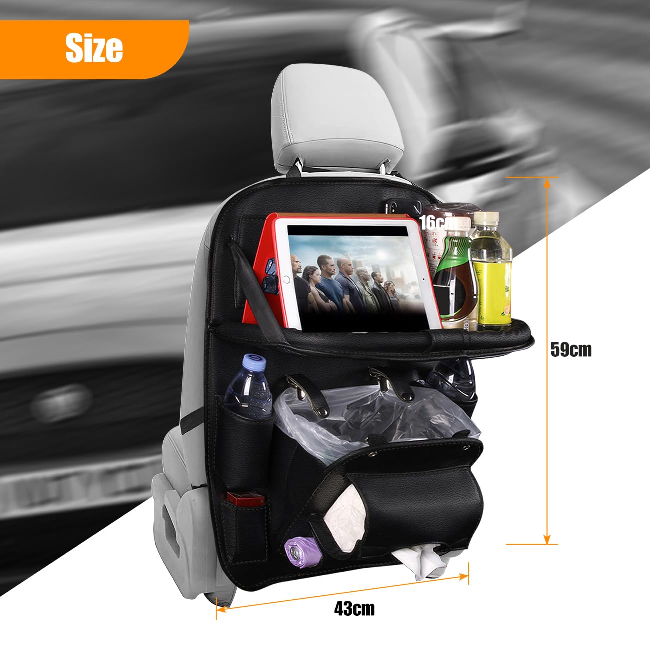2 Pack Leather Car Backseat Organizers with Foldable Garbage Storage, Kick Mats Back Seat Protector & Tablet Holder, Car Storage Organizer for Kids - Perfect for Family Road Trips and Daily Commutes