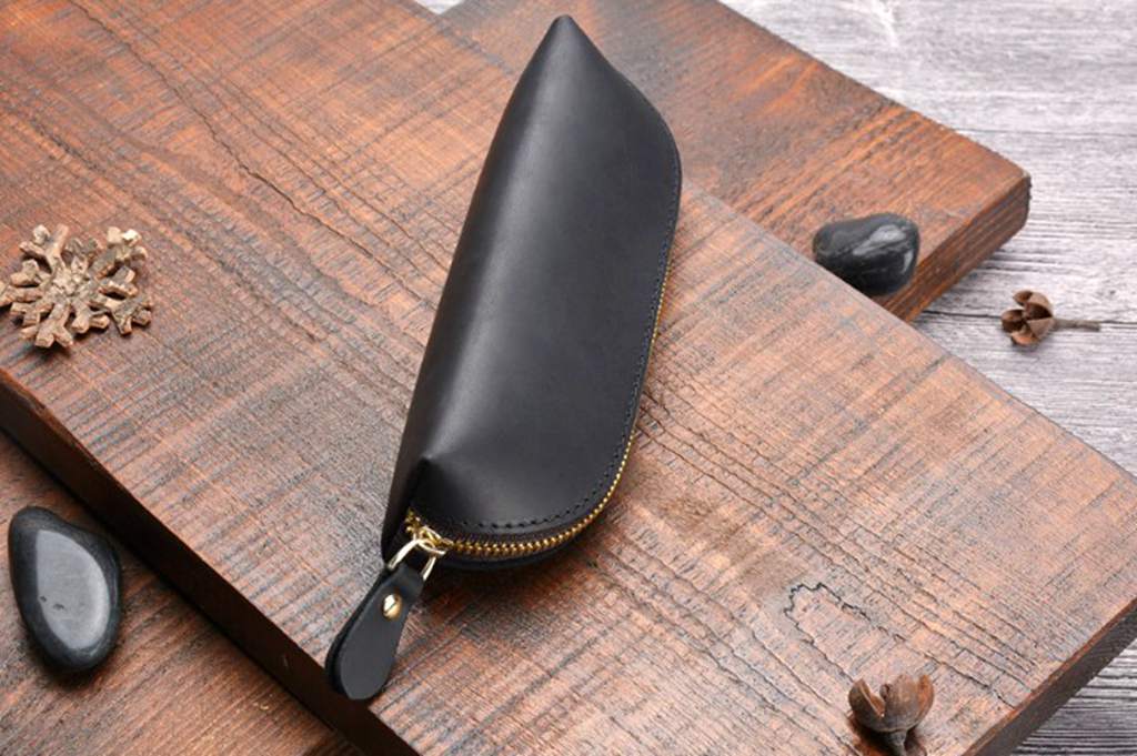 Premium Custom Black Leather Pencil Holder Case - Elegant Desk Organizer for Office, School & Home Use