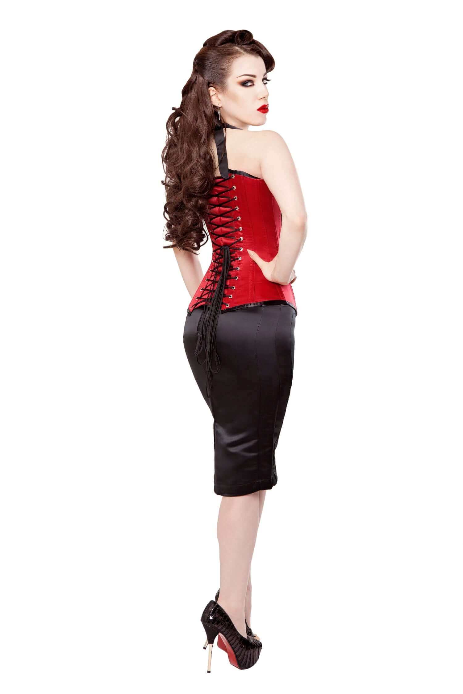 Playgirl Red Duchess Satin Corset With Opulent Lace Overlay - Elegant Waist Training Corset for Women | Perfect for Burlesque, Cosplay & Special Occasions