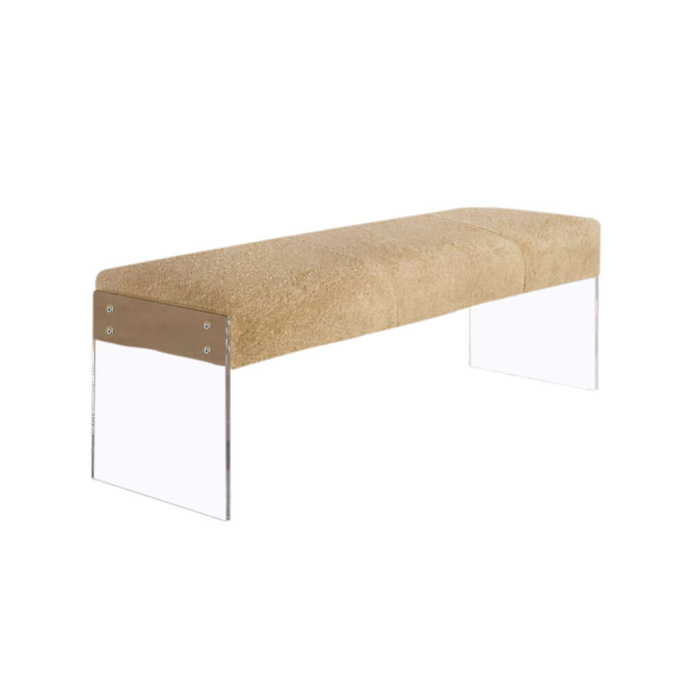 Modern Boucle Tufted Long Bench with Acrylic Base for Bedroom - Stylish Seating & Decorative Footrest for Living Room, Entryway, and Dressing Area