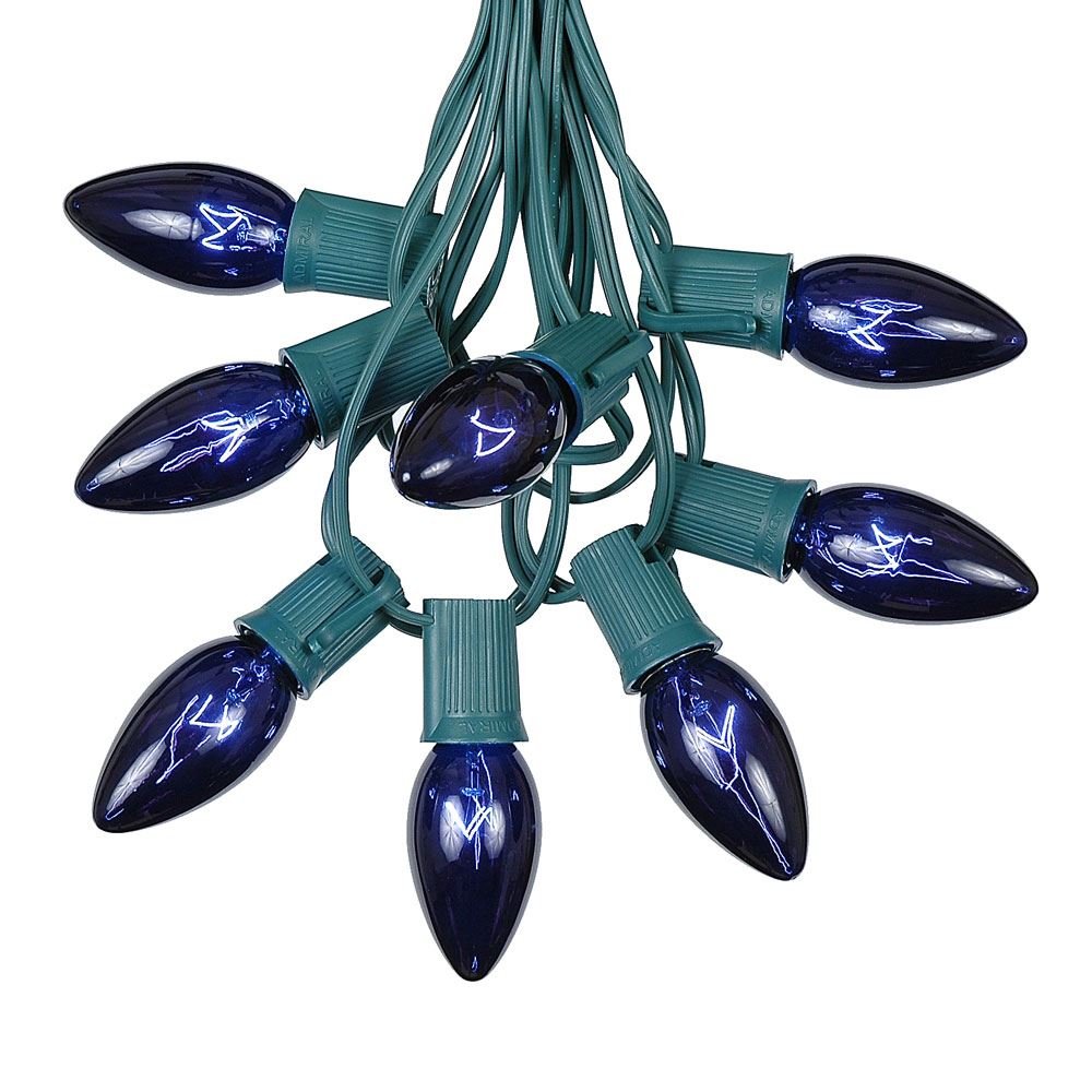 C9 Blue Christmas String Lights - 25ft Outdoor Waterproof LED Holiday Lights for Roofline, Patio, Garden & Yard Decor - Green Wire Hanging Lights for Christmas Tree, Party & Home Decoration