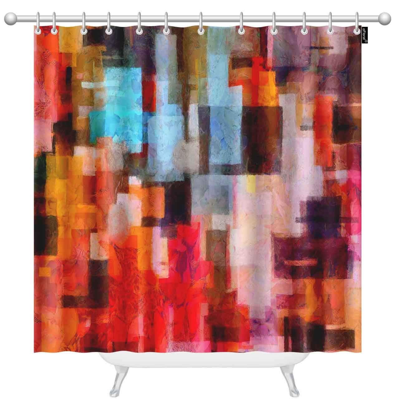 Floral Paint Spots Shower Curtain Set with 12 Hooks - Abstract Art Grunge Stripped Bathroom Curtain 72x78 Inch - Waterproof & Mold Resistant for Modern Bathroom Decor (Home, Apartment, Hotel Use)