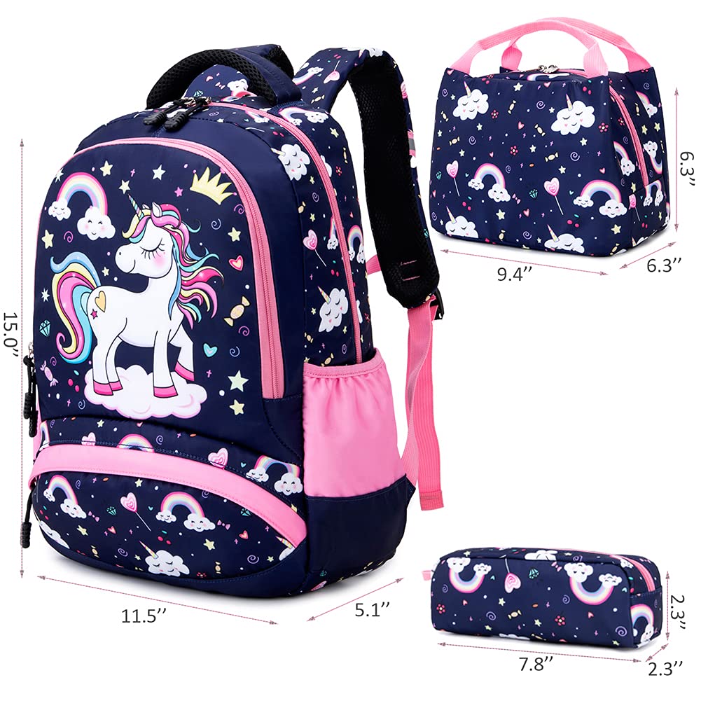 Meisohua Unicorn Backpack for Girls - Lightweight School Bookbag with Pencil Case, Cute Kids Backpack Set for Elementary, Middle School & Travel | Water-Resistant Daypack for Teens & Tweens
