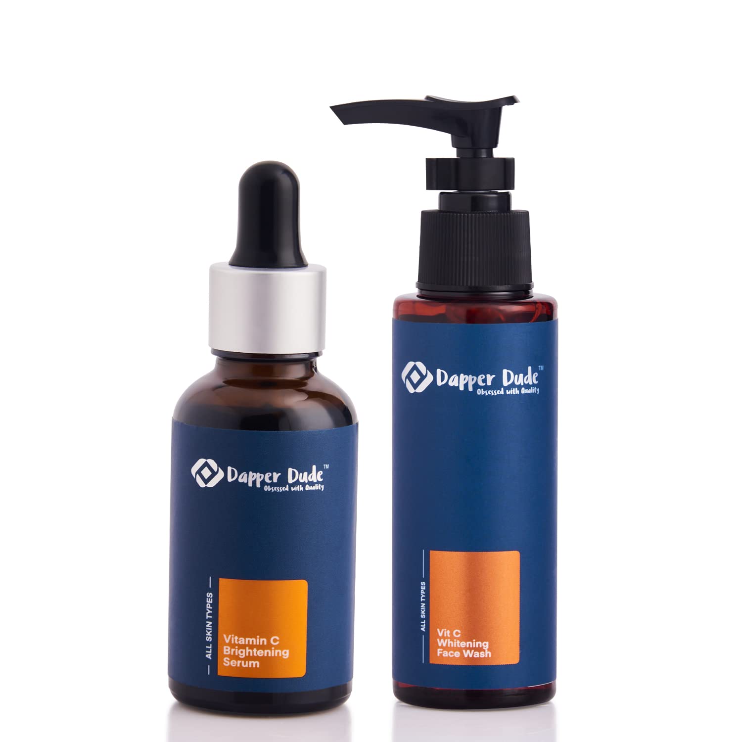 Dapper Dude Vitamin C Face Wash & Serum Set for Men - Brightening & Hydrating Skincare Combo for All Skin Types | Reduces Fine Lines & Wrinkles | Daily Use for Clear, Youthful Skin | Perfect for Morning & Night Routine - Pack of 2